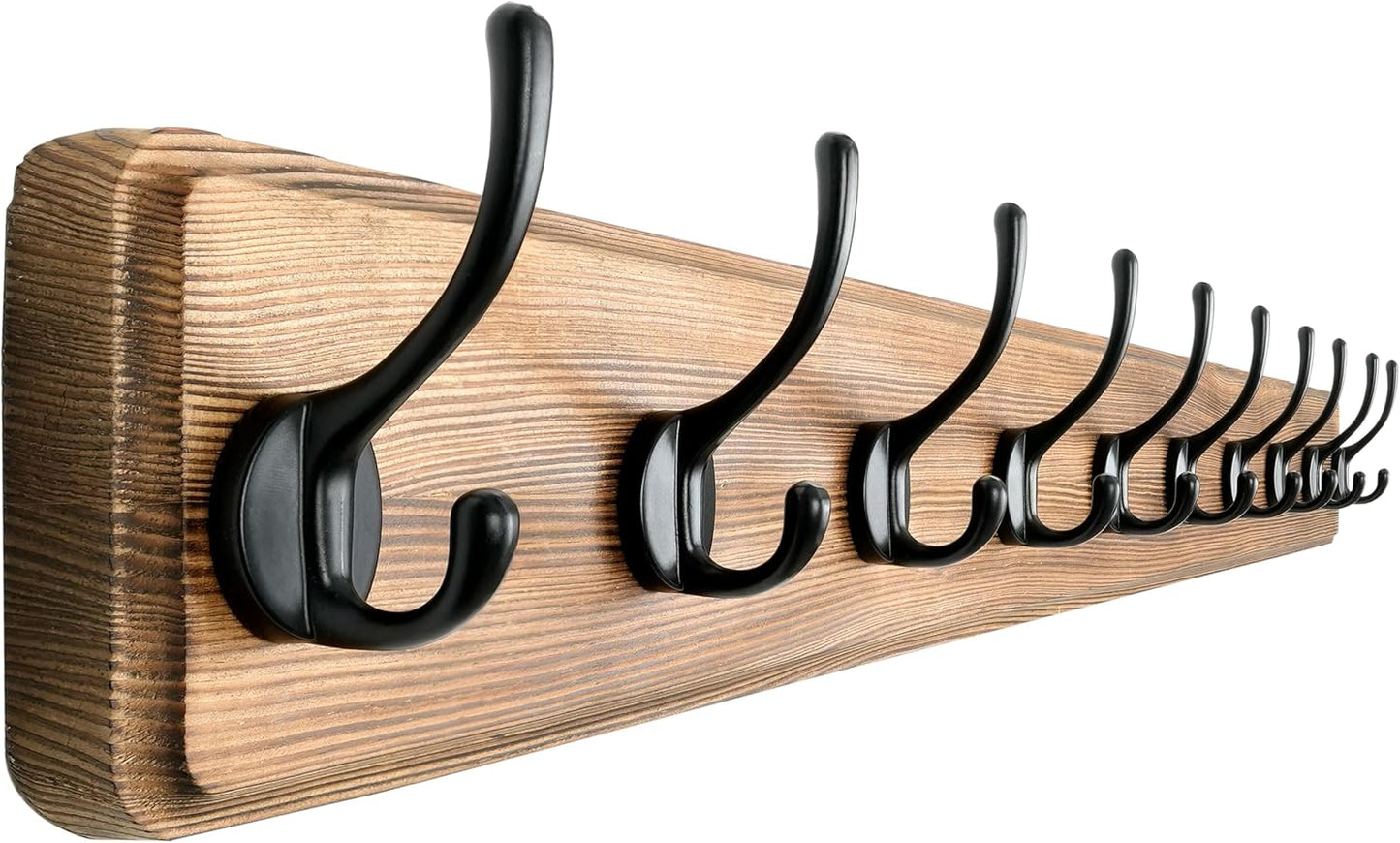 Dseap Wall Mounted Coat Rack: 38-1/4" Long, Patented, Heavy-Duty, 10-Double-Hooks Wooden Hanger Rail for Winter Coats, Hat, Jacket, Clothing - Natural & Black