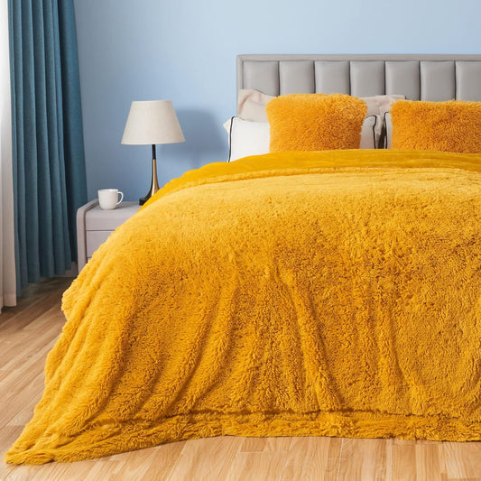 GONAAP Fuzzy Faux Fur Throw Blanket Queen Size Mustard Yellow Super Soft Cozy Plush Fuzzy Shaggy Blanket for Couch Sofa Bed (Mustard Yellow, Queen(90"x90"))