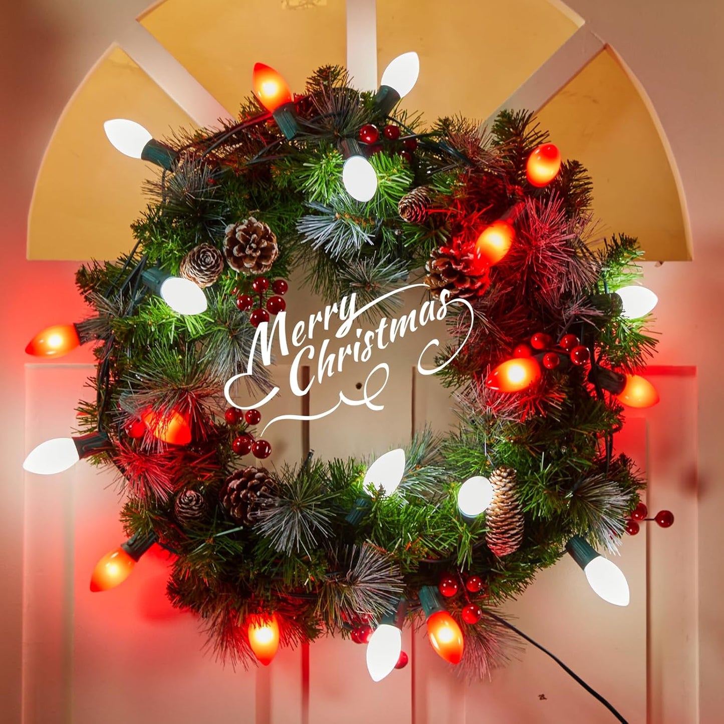 C9 LED Christmas Lights Outdoor, 50 Feet String with 50 Shatterproof Matte Bulbs, Connectable Waterproof Tree Lights for Holiday Roofline Backyard Garden Decor, Red & Pure White