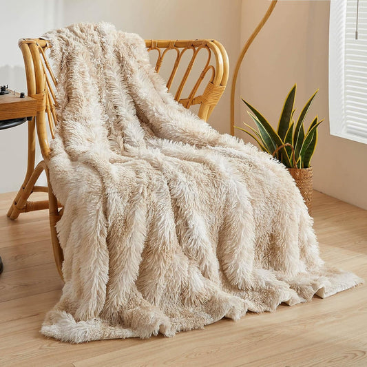 XeGe Tie Dye Plush Faux Fur Throw Blanket,Cream Soft 50x60 Shaggy Furry Blanket Throw, Fluffy Microfiber Velvet Couch Blanket, Comfy Ombre Fuzzy Lap Blanket for Bedroom Living Room Car Tie Dye Cream