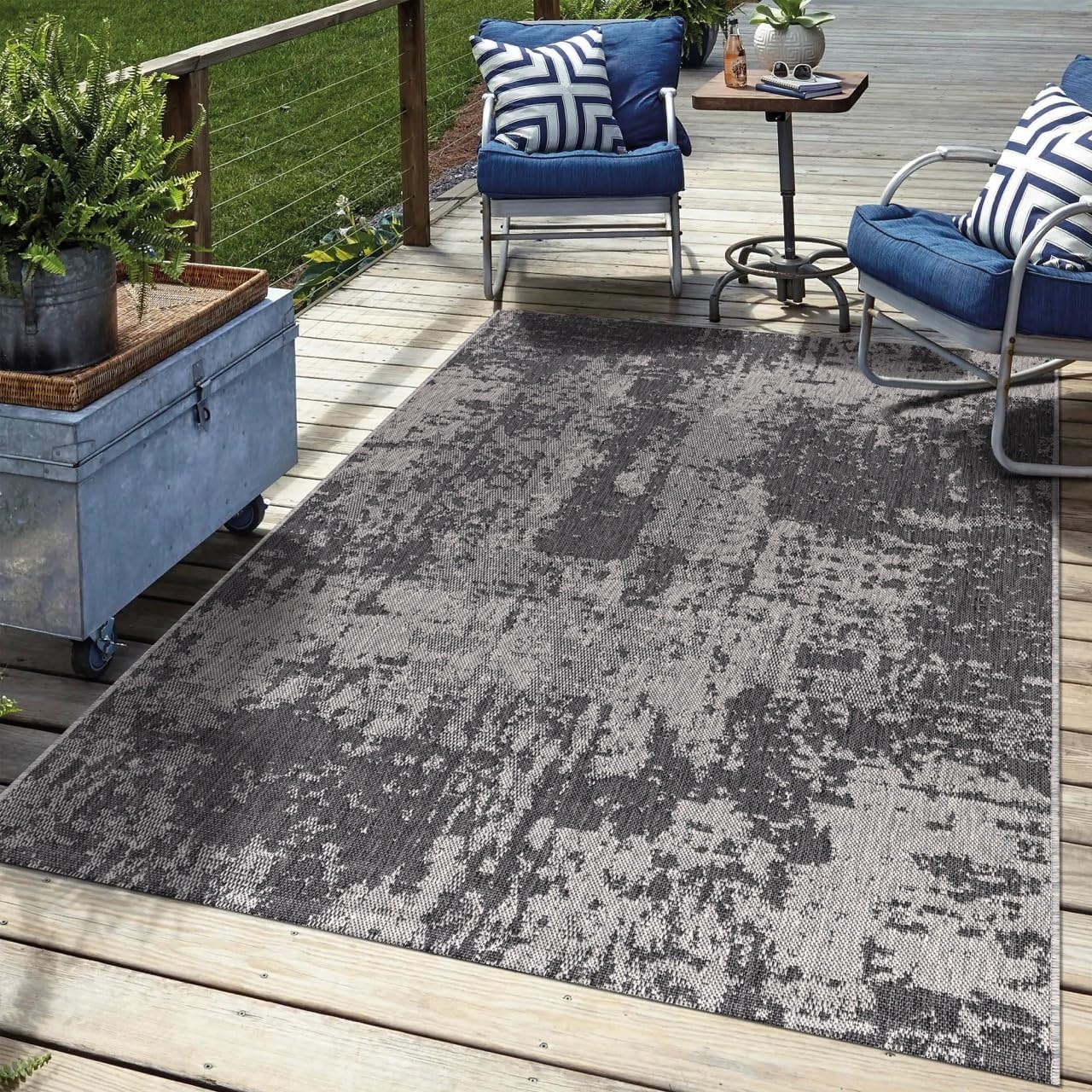 Keen Home Design Terrace Outdoor Area Rug - 5x8 Washable Indoor/Outdoor Rug for Patio, Kitchen, Balcony, Beach, Garden, Deck and Porch, Size: 5'3"x7'7"