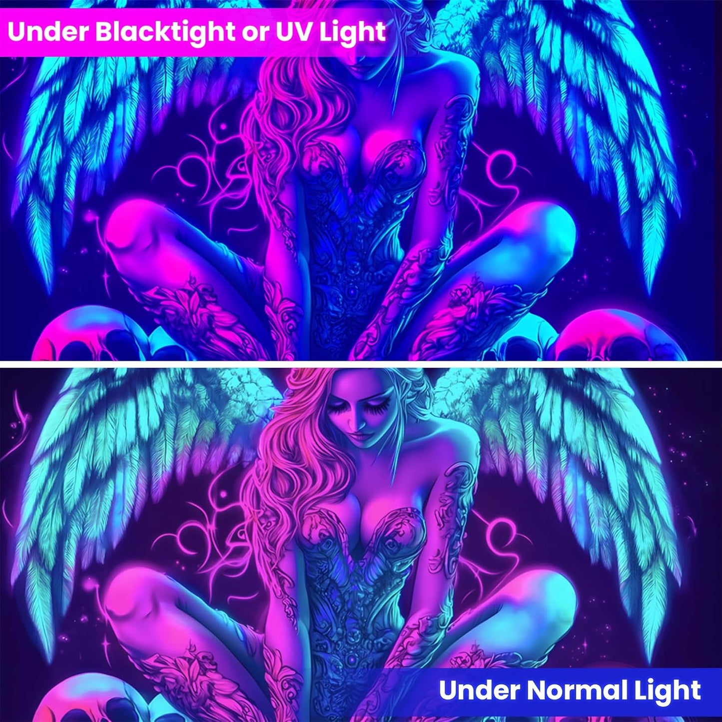Blacklight Tapestry,WingTapestry Glow In The Dark,UV Reactive Black Light Upright Posters Wall Hanging for Bedroom Dorm Living Room Backdrop Decor (wing15, 59L" x 51W")