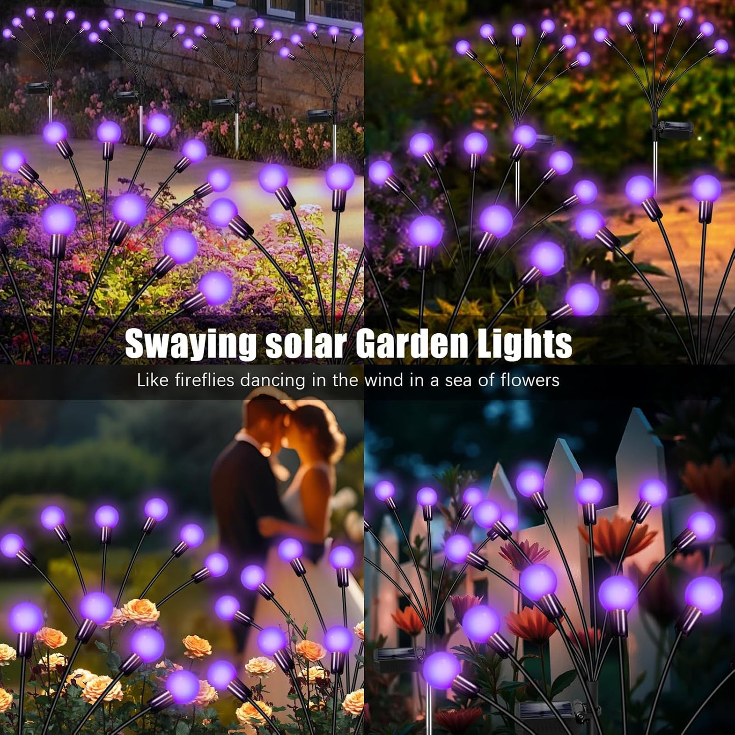 Solar Garden Lights Outdoor, Waterproof Solar Powered Lights for Yard Pathway Patio, Swaying Lawn Decor as Gardening Gifts for Women Holiday (Purple, 6 Pack 36 LED)