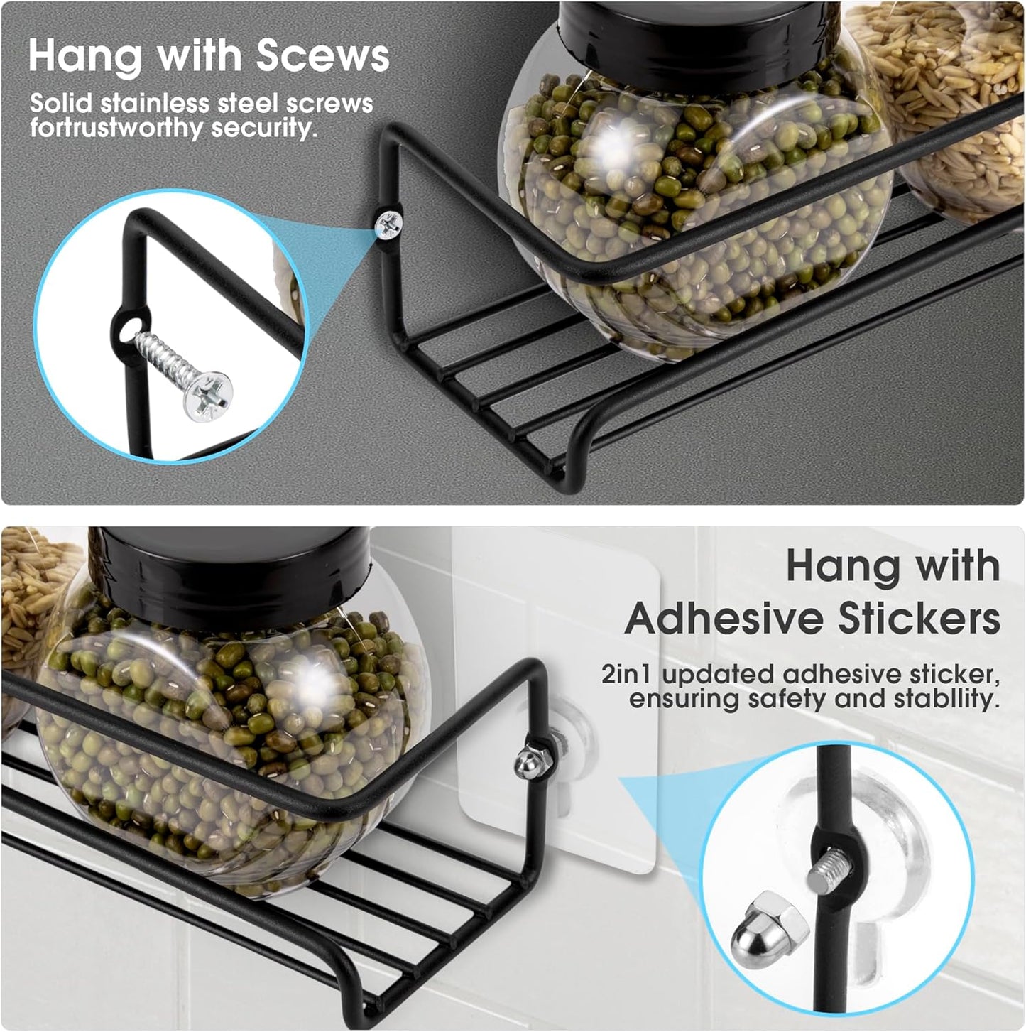 ROFAY Spice Rack Organiser, 4 Pack Wall Mounted Tier Shelf with Adhesive Sticker & Screws for Spices, Herbs, Jars and Other in Cupboard/Kitchen/Cabinets/Pantry