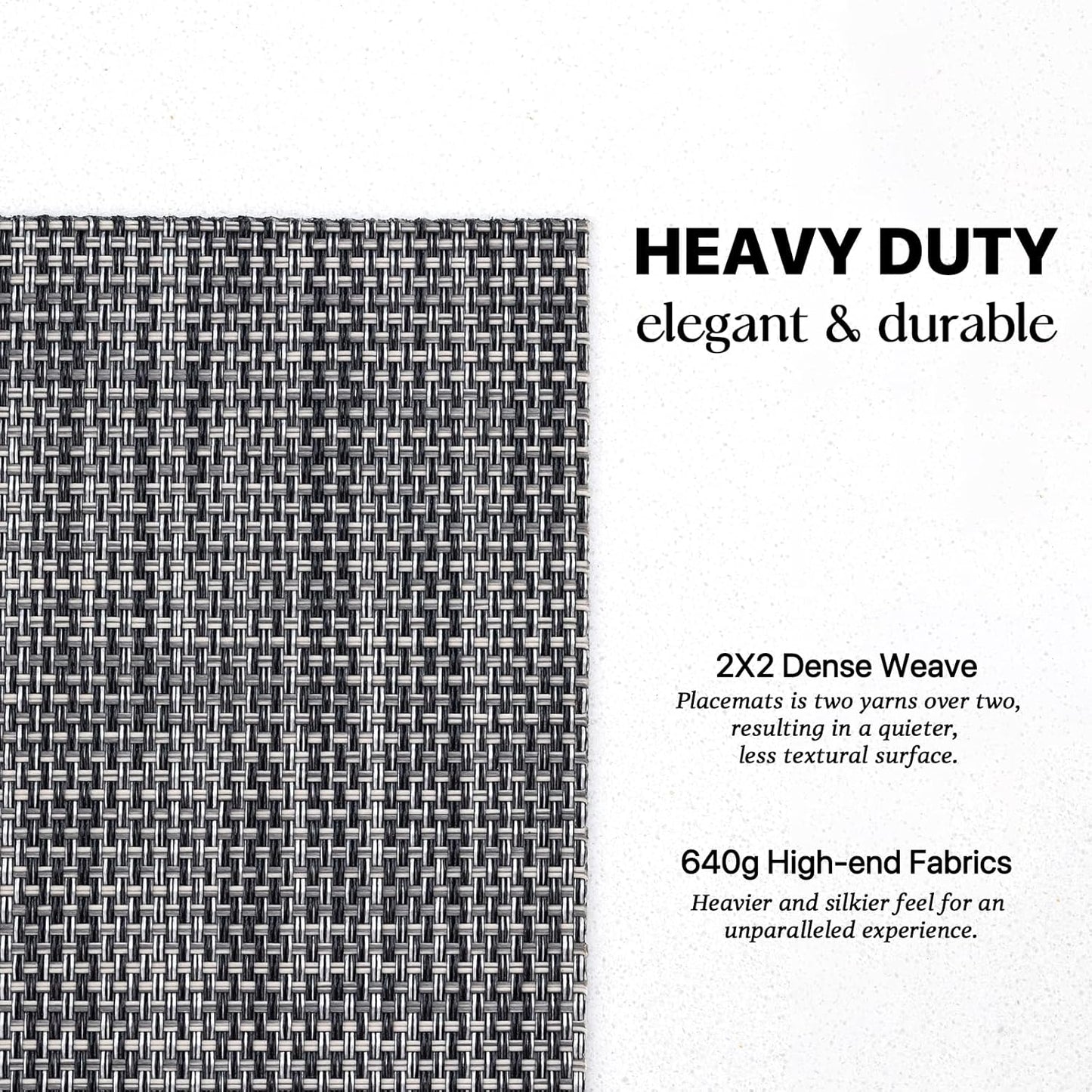 LEXMORE PlaceMats Set of 12 Vinyl/Plastic Woven Place Mats for Kitchen Table Indoor/Outdoor Washable PlaceMat Wipeable Dining Table Mats(Dark Gray)