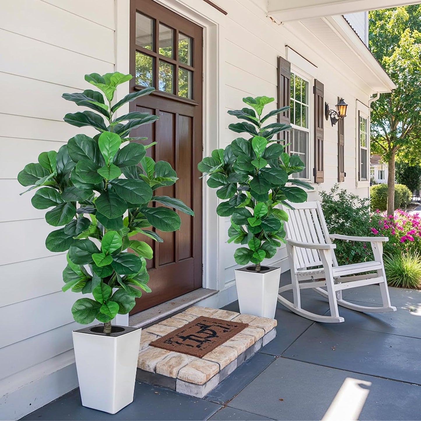 Fiddle Leaf Fig Tree, 5ft Tall Fake Silk Tree in White Planter, Faux Floor Plants with 108 Fiddle Leaves, Artificial Plants for Home Office Decor Indoor