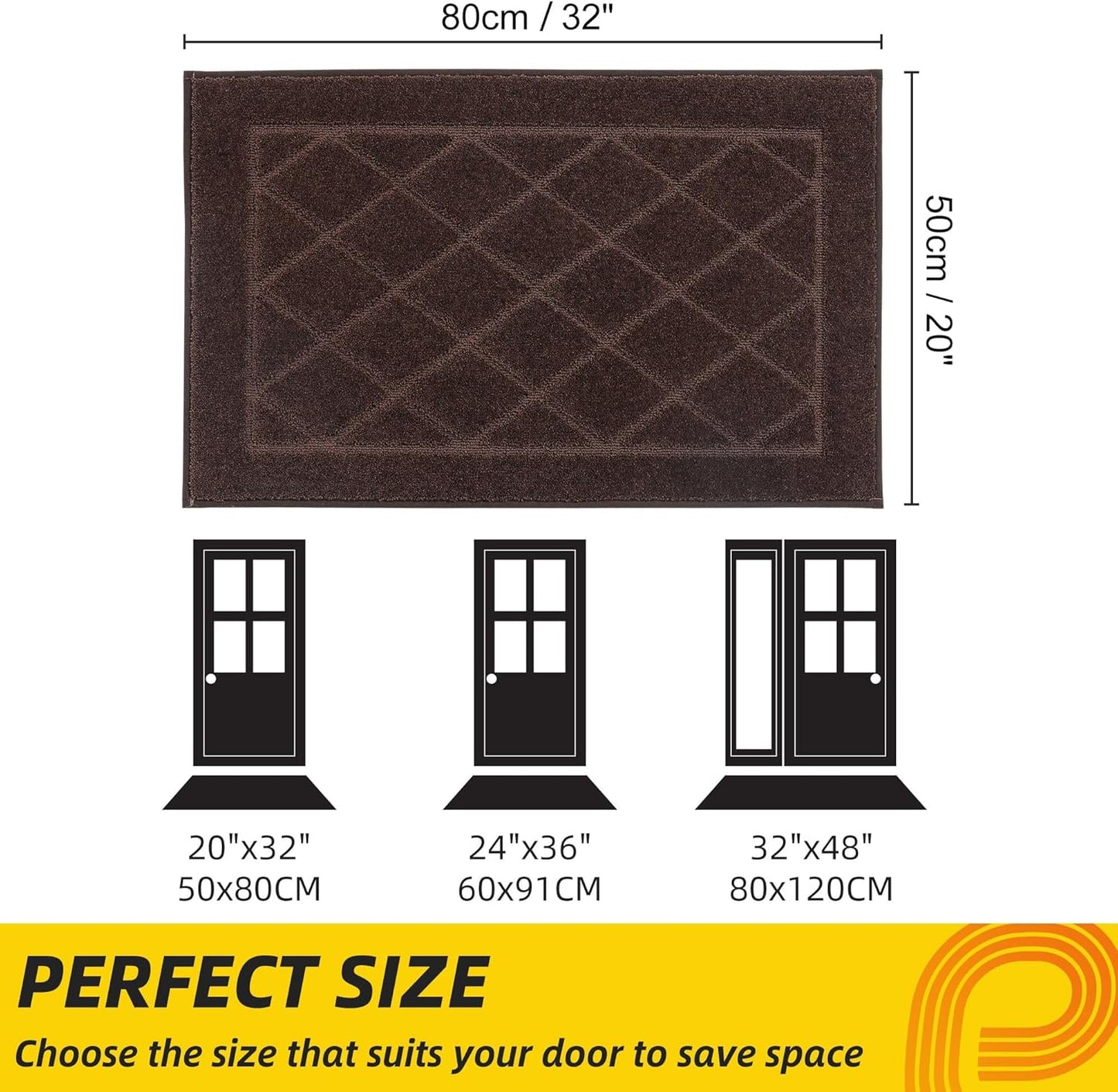 JSEI Dirt Trapper Door Mat 20"x32", Non-Slip Washable Entryway Mats, Dog Door Mat, Stain Resistant and Absorbent Floor Mats, Low Profile Welcome Mat for Front Back Door, Brown
