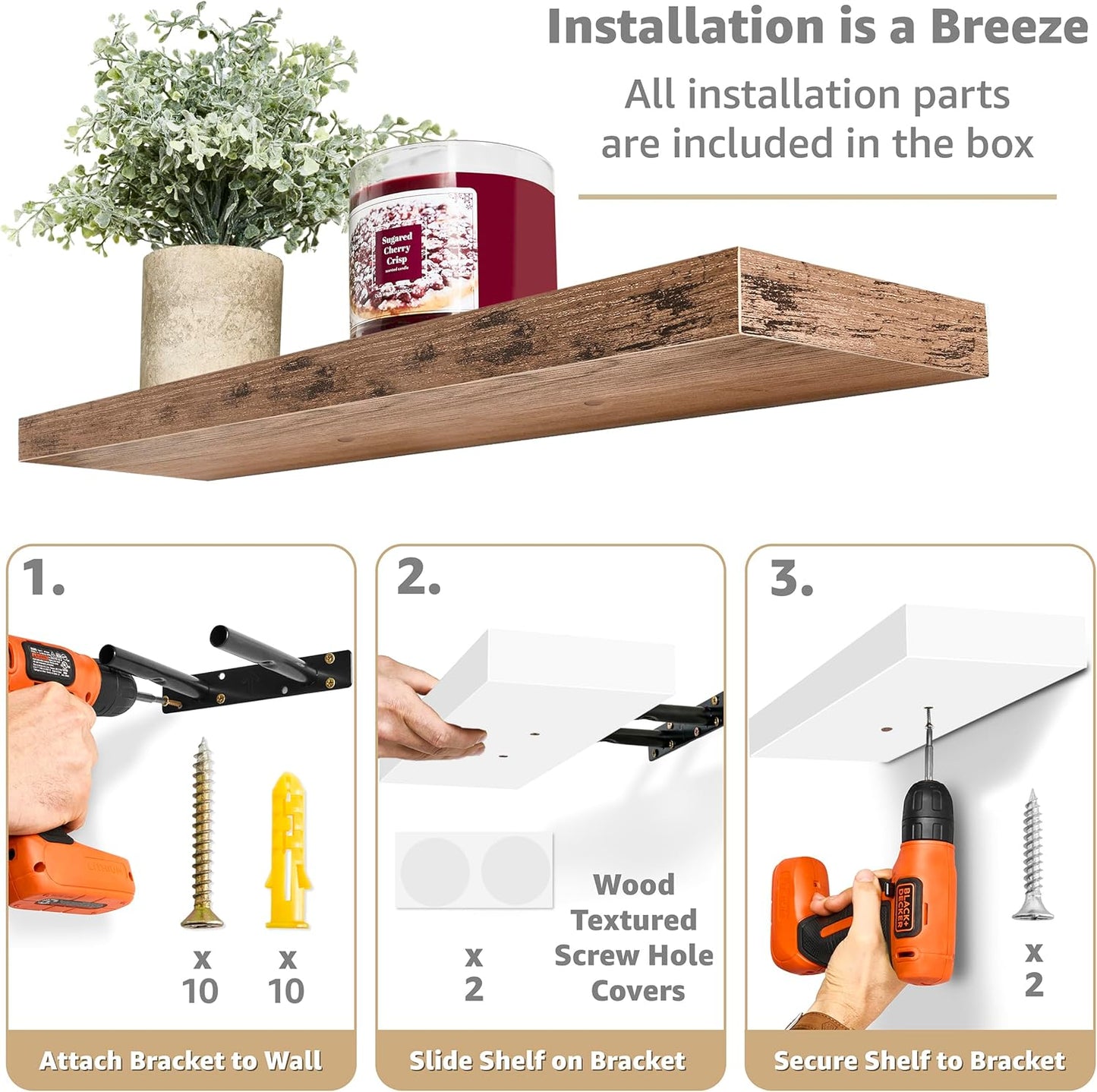 Sorbus Floating Shelves for Wall - 24" Bathroom Shelves, Wall Decor for Bedroom, Kitchen, Living Room, Home Decor & Book Storage - Mounted Floating Shelf with Invisible Brackets (Mahogany, 4 Pack)