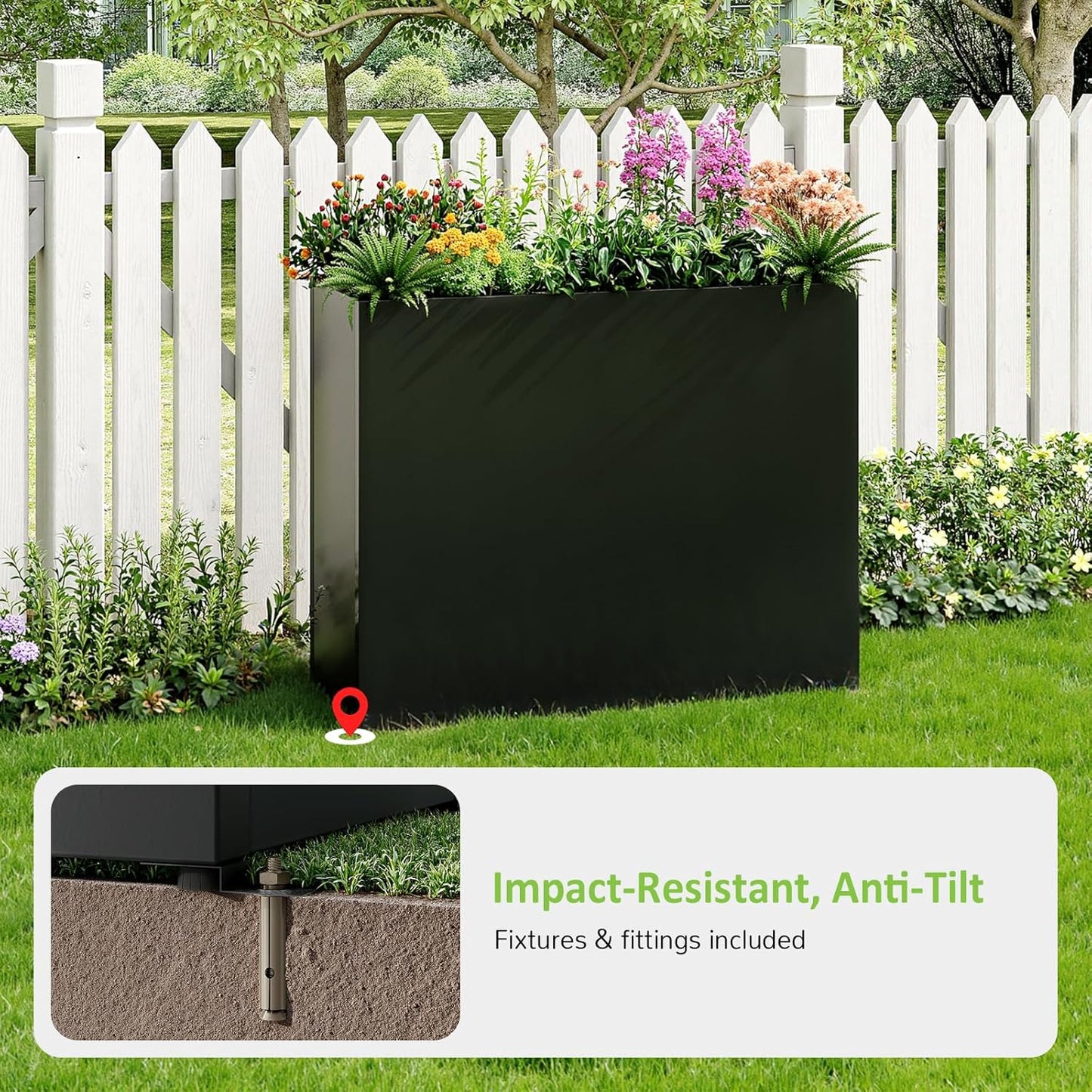 Planter Box Outdoor 38"W x 10.2"D x 30"H- Tall Rectangular Planters for Outdoor Patio/Porch, All-Weather with Anti-dumping Kit, Durable Galvanized Steel, Modern Design for Plants, Flower,Garden