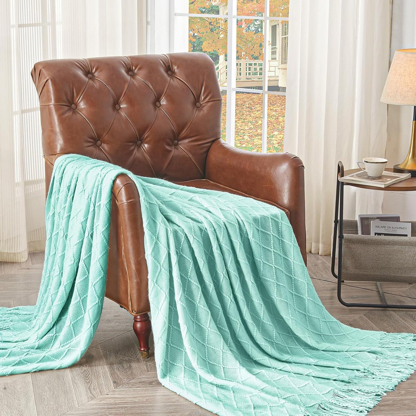 inhand Knitted Throw Blanket for Couch and Bed, Soft Living Room Home Decor Knitted Blanket with Tassel, Outdoor Lightweight Breathable Summer Blanket, Farmhouse Warm Woven Decorative, 50"x60"