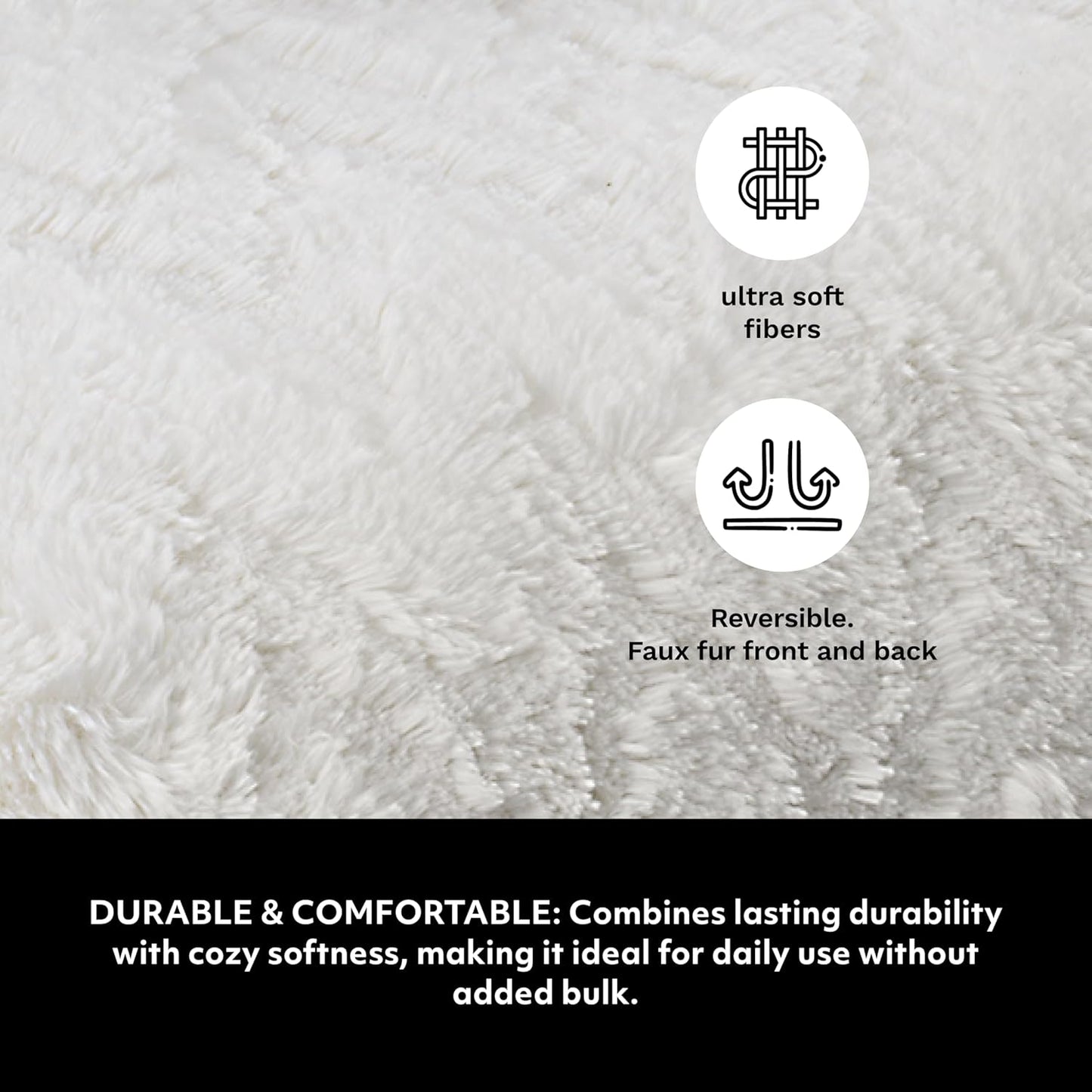 Mon Chateau Premium Reversible Queen Size Luxury Faux Fur Throw for Couch, Sofa, or Queen Size Bed - Plush Cozy Soft Blanket for Sleeping or Home Décor, 60" x 70" (Ivory Jacquard)