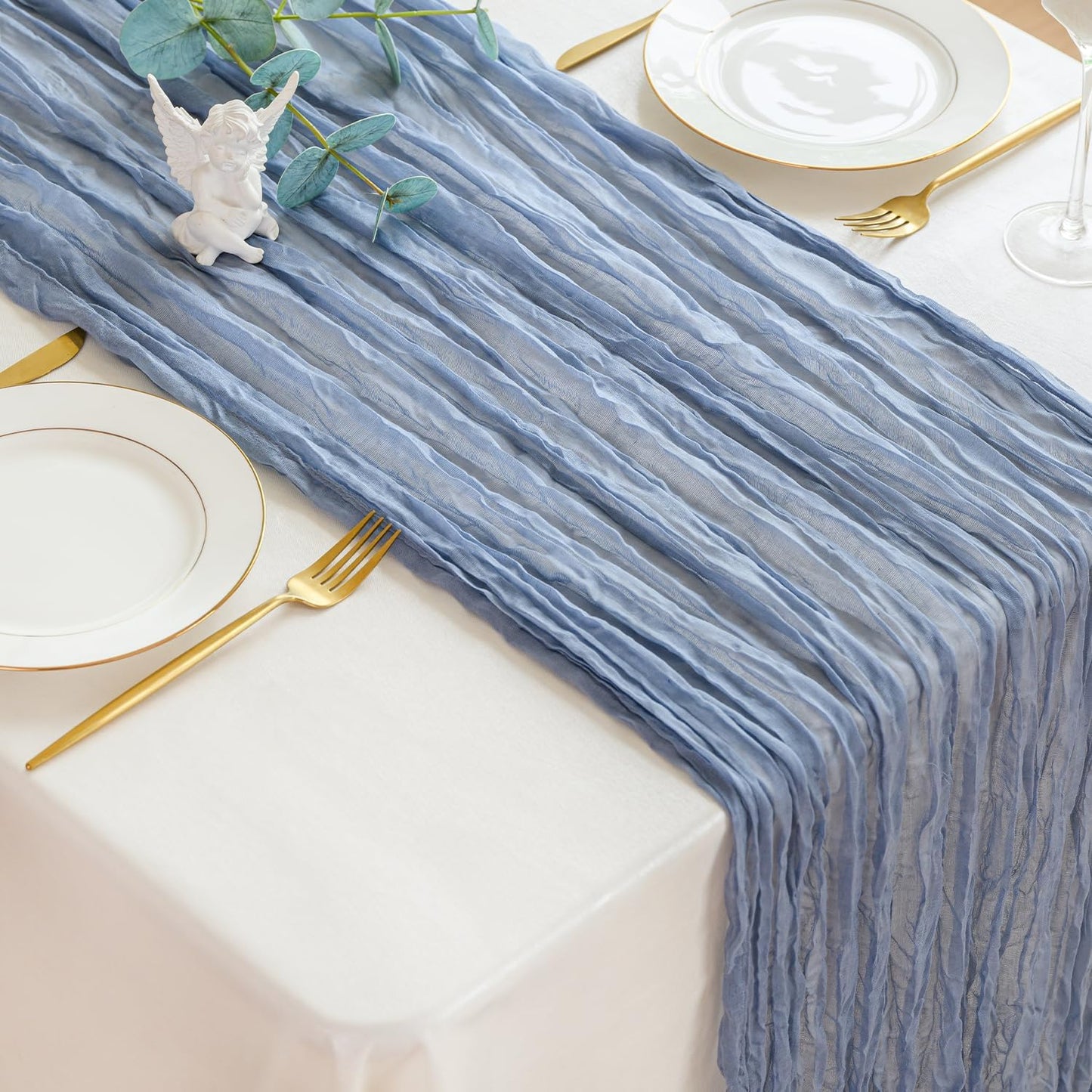 Sioloc 1 Pack Dusty Blue Cheesecloth Table Runner Fall Autumn Decor for Home 10ft Table Cloth for Tea Wedding Birthday Party Baby Bridal Shower Halloween Thanksgiving