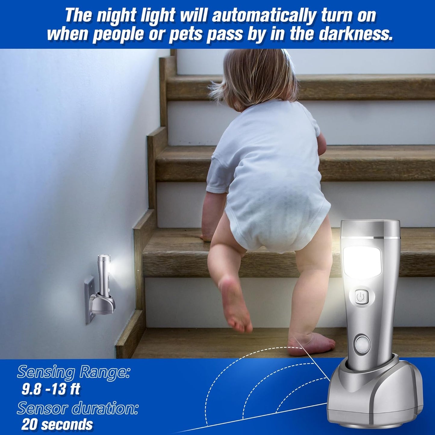 Enhon 9 Pack 4 in 1 LED Emergency Lights for Home Power Failure, Rechargeable Plug in Flashlight Motion Sensor Night Light, Automatic Turn On Power Outage Light for Home Hurricane Supplies