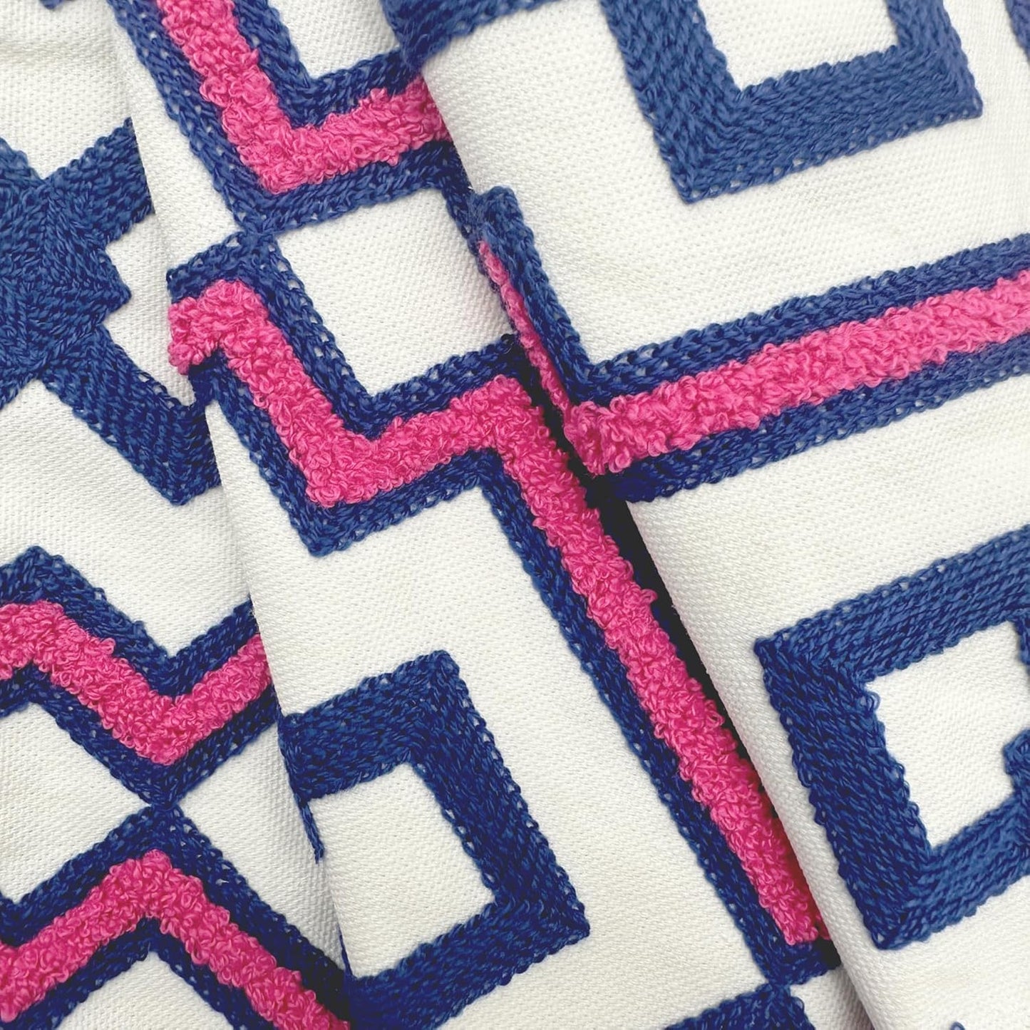 Alysheer Embroidered Lumbar Decorative Throw Pillow Cover 12"x 20", Classic Boho Geometric Embroidery Pattern Cotton Rectangular Cushion Case for Sofa Couch Living Room Bedroom(Blue Pink)