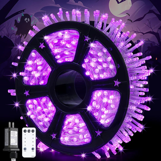 JMEXSUSS 600 LED Purple Halloween Lights Outdoor, 8 Modes Purple String Lights Indoor, 168ft LED Christmas Light Plug in for Bedroom Fireplace Party Halloween Christmas Tree Decorations