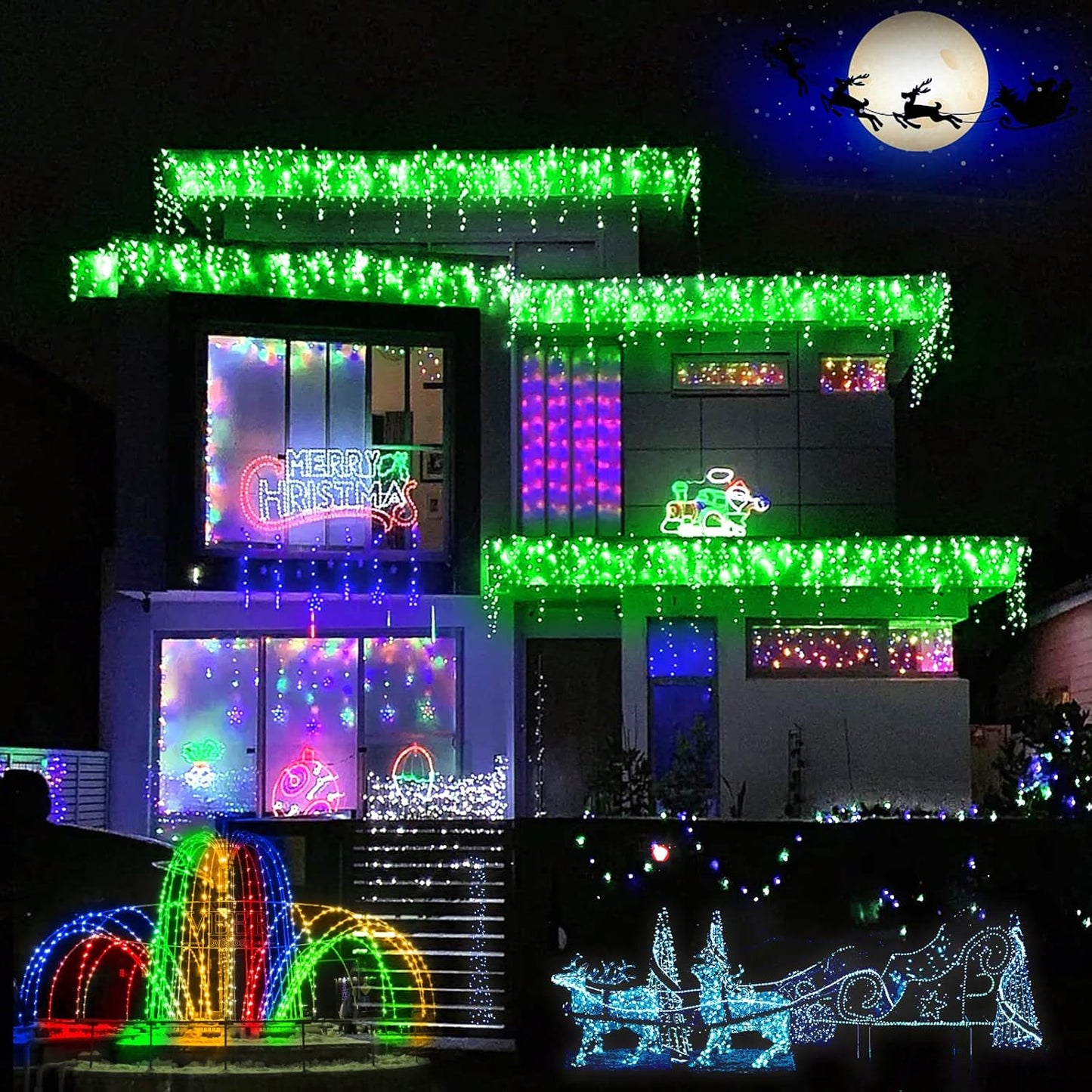 400 LED Icicle Christmas Lights Outdoor - 33FT Icicle Lights for Outside 8 Modes with 75 Drops, Plug in Waterproof Connectable Fairy String Lights for Indoor Holiday Party Christmas Decoration,Green