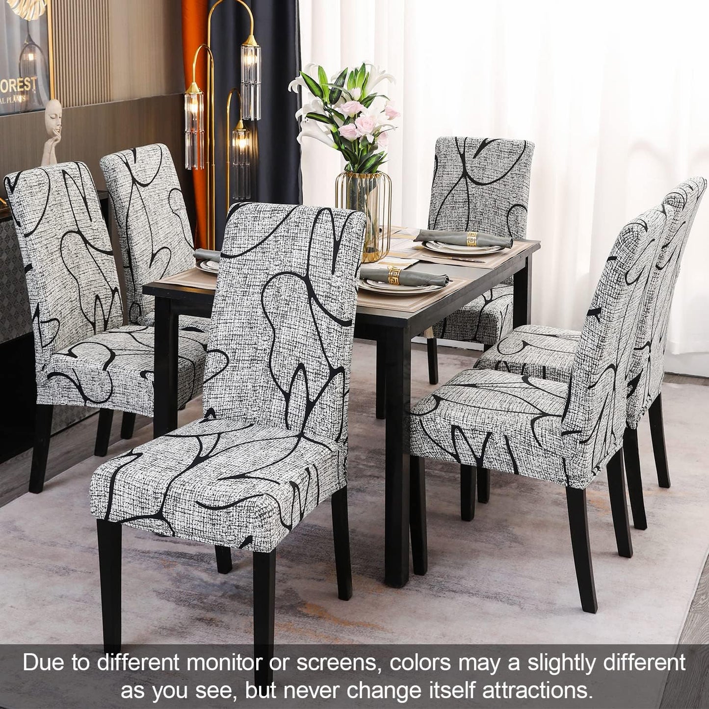 JQinHome Pattern Chair Covers for Dining Room Set of 8, High Stretch Removable Washable Parsons Chair Slipcover for Home Party Hotel Wedding Ceremony (8PCS, Lotus Gray)