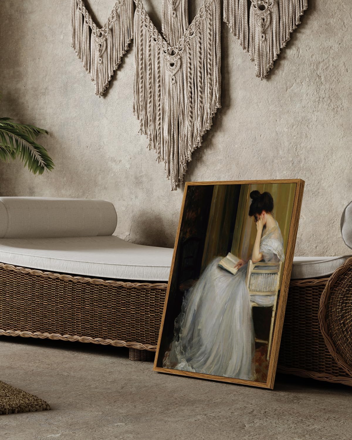 VIYYIEA Framed Canvas Wall Art Home Decor Portrait Art for Living Room Women Reading Pictures Bedroom Bathroom Wall Decor Mid Century Lady Oil Painting Room Decor Vintage Prints Aesthetic 12x16in