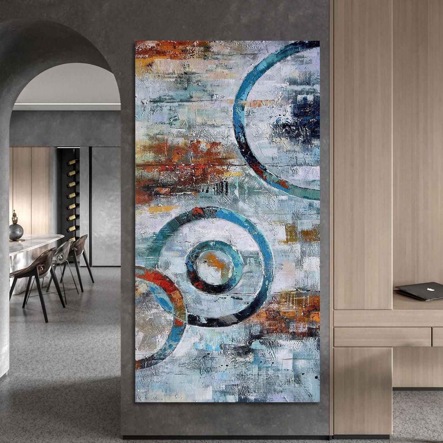 Arjun Abstract Wall Art Geometric Canvas Circle Painting Modern Grey Brown Picture Simple Artwork Framed for Bedroom Living Room Bathroom Home Office Wall Décor, Large Size 48"x24"