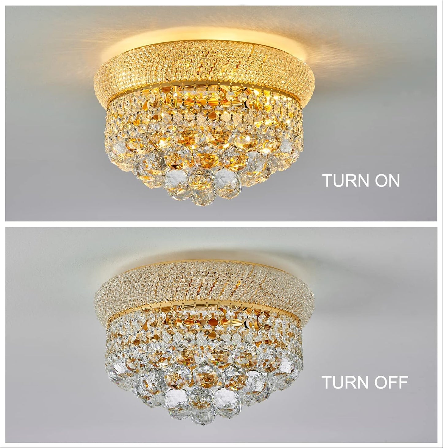 5-Light Crystal Flush Mount Chandelier Ceiling Light Fixture for Living Room Dining Room Bedroom Foyer Entryway Hallway Closet Bathroom (Gold D14)