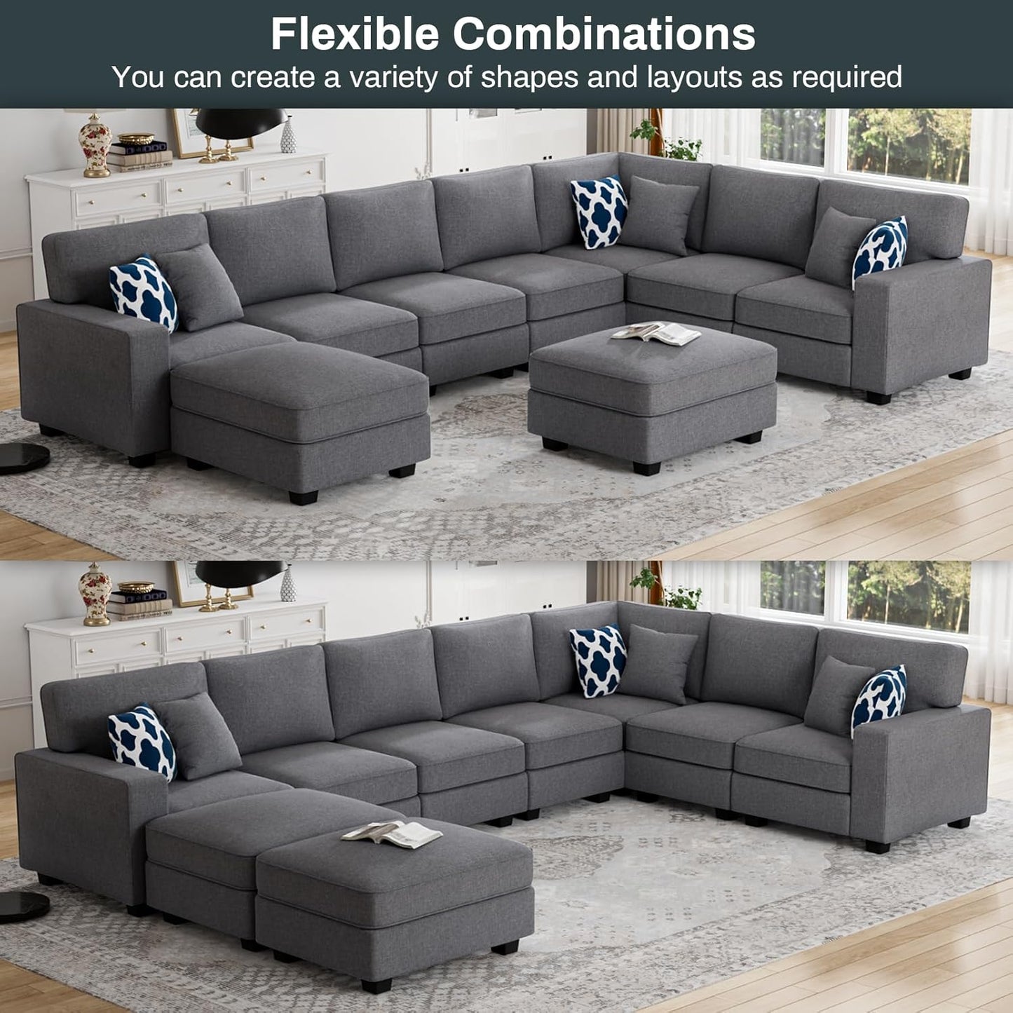 L Lengend Vansen Modular Sectional Sofa U Shaped Couch with Ottoman Modern Reversible Corner Sectional Couch for Living Room (Dark Grey, U Shaped Sofa-5)