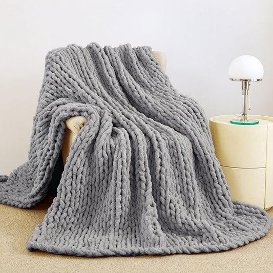Admitrack Chunky Knit Blanket Throw, 100% Hand Knit Chenille Throw Blanket for Sofa & Home Decor, Soft and Cozy Knitted Throw Blankets (Dark Gray，51""x63""), XNR08