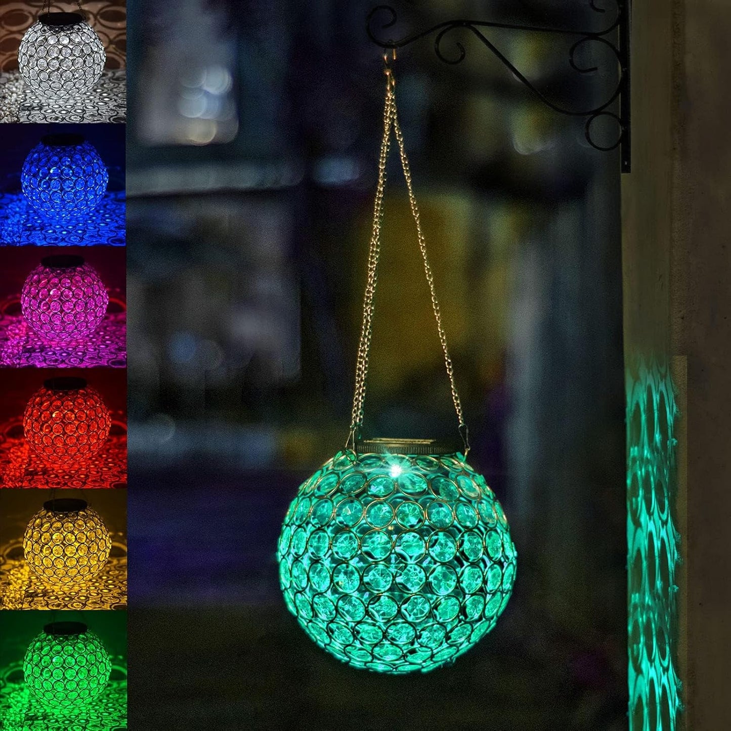 Solar Lantern Hanging Outdoor Christmas Decorative, Dual LEDs Dia 7.5‘’ Color Changing and Cool White Crystal Globe Hanging Lights Waterproof with S Hooks Decor in Garden, Pathway, Front Door-Clear