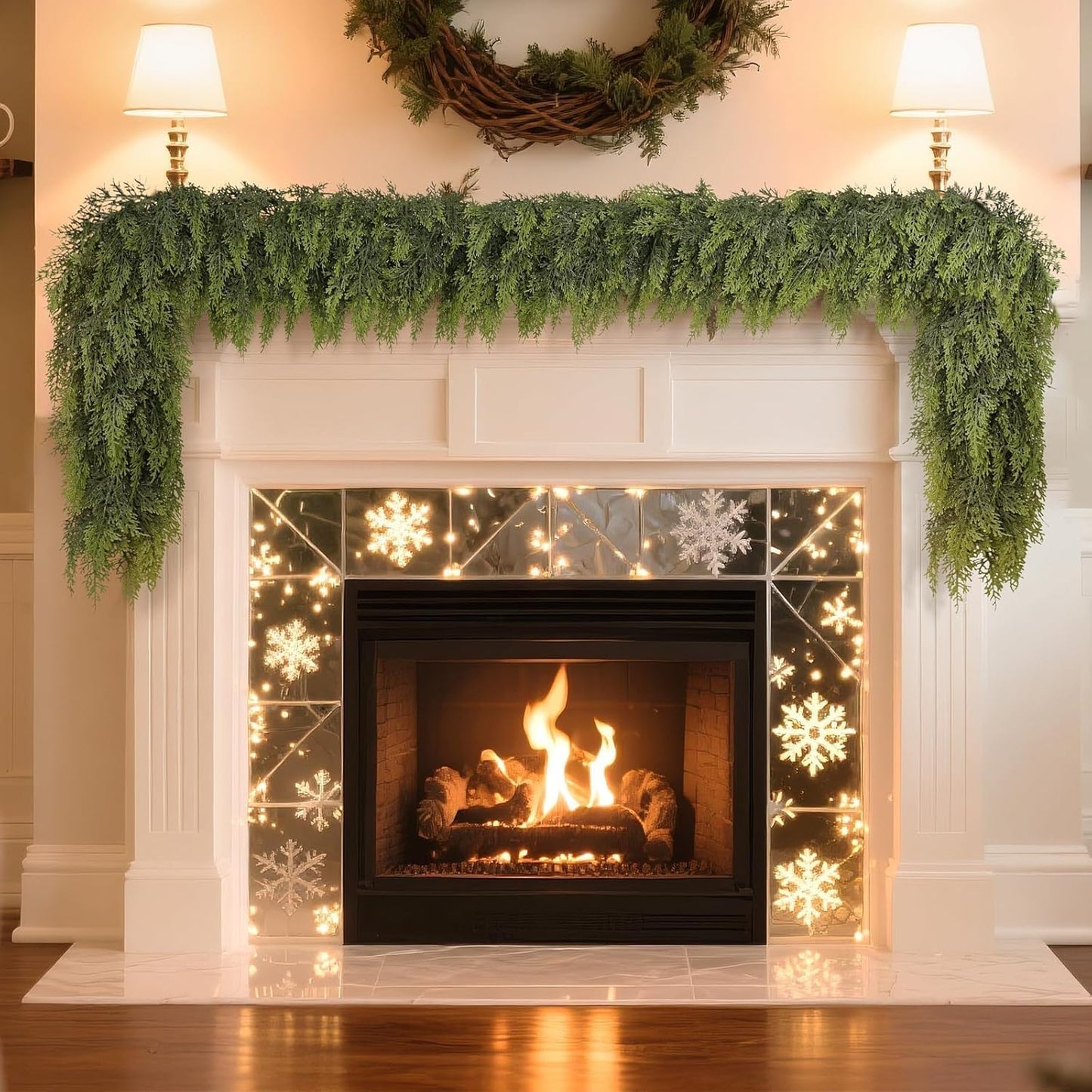 Real Touch Christmas Cedar Garland -5ft Artificial Garlands Faux Cedar Fake Pine Needles Garland for Fireplace,Table,Window,Stairs,Mante,Holiday Indoor Outdoor Xmas Decor(2PCS)