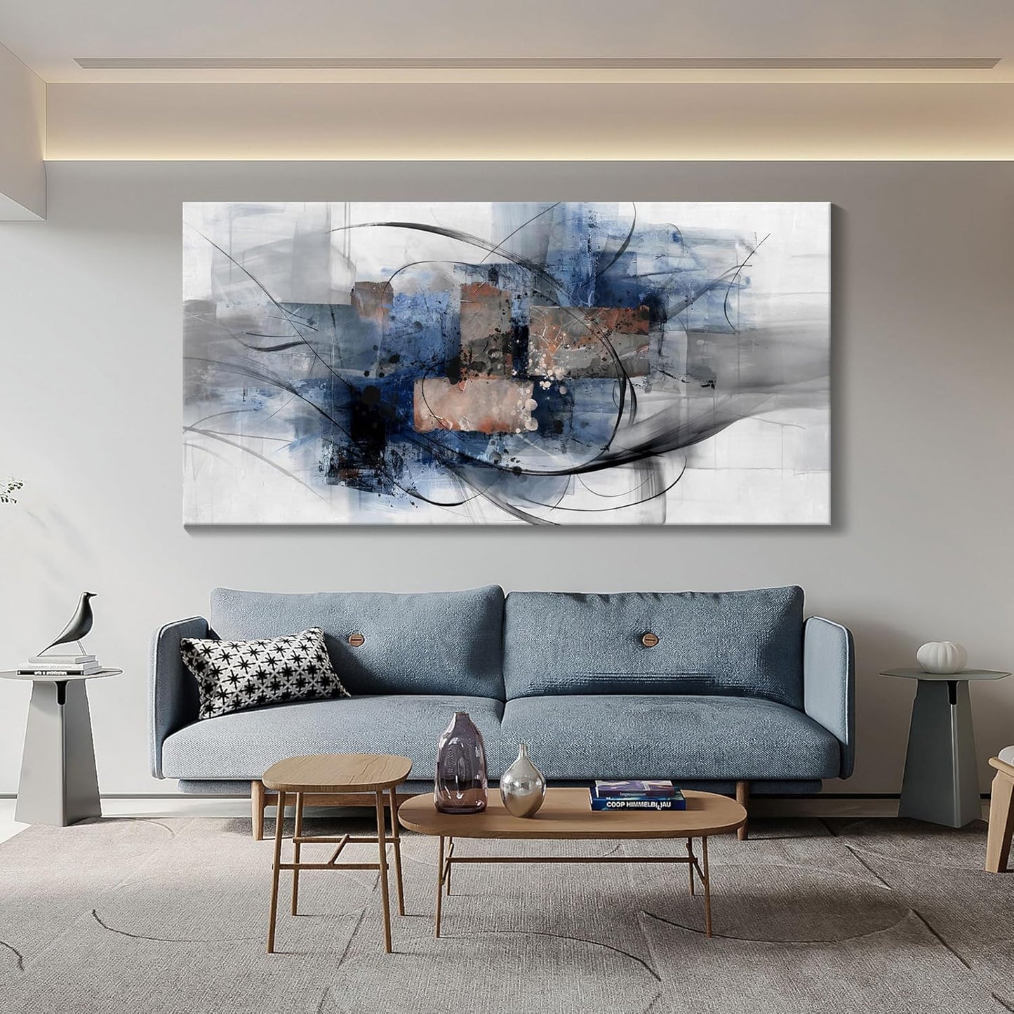 Mofutinpo Black and Blue Wall Art Decor - Abstract Wall Art - Canvas Wall Art for Living Room, Bedroom, Office - Modern Black and White Paintings,Blue and Grey Wall Decor, Artwork and Pictures for Wall 29×58