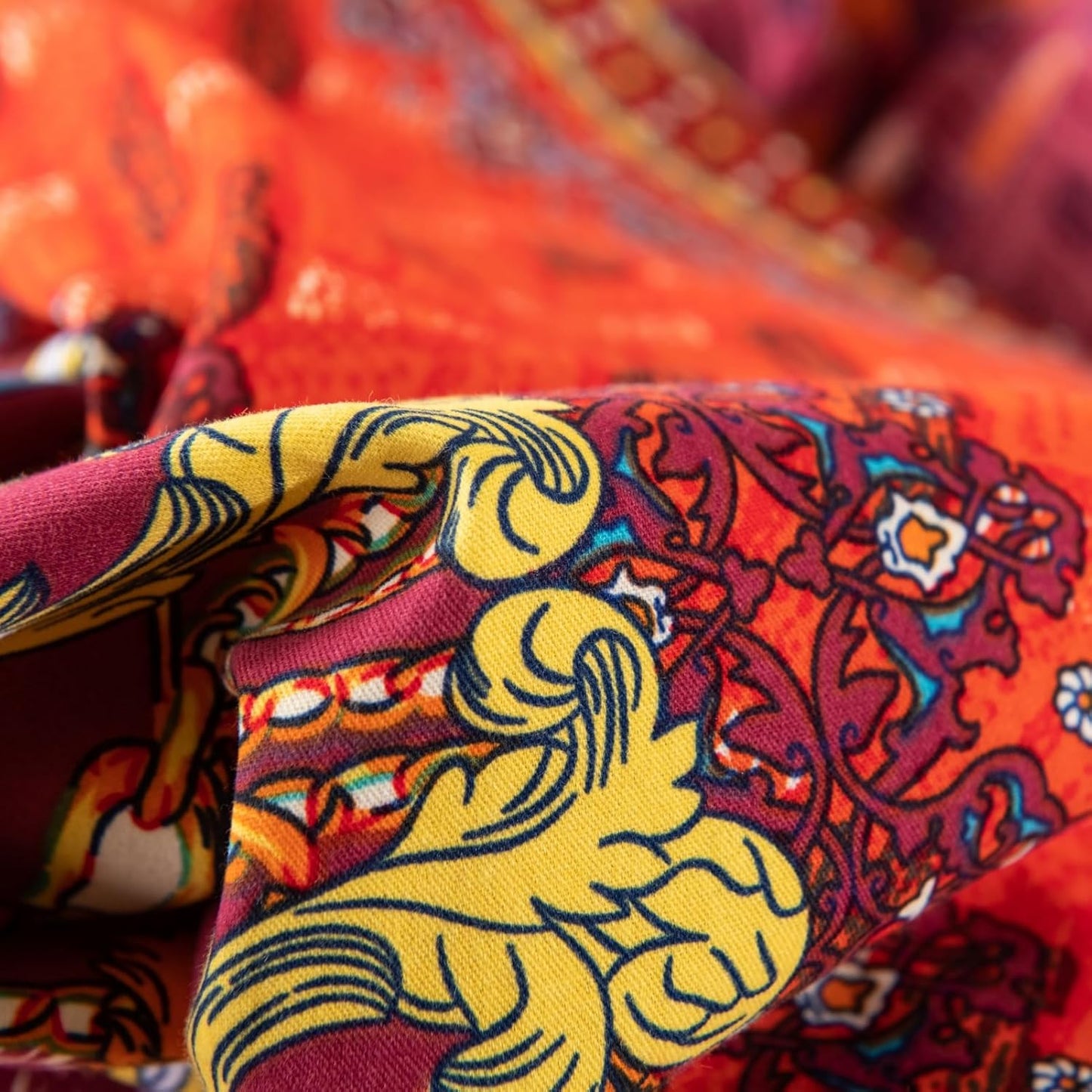 ABREEZE Bohemian Duvet Cover Set Colorful Orange Boho Retro Bedding Set Damask Paisley Cotton Duvet Cover Tribal Reversible Bedding Exotic Style Comforter Cover 3-Piece Twin