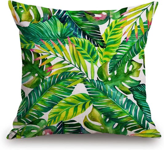 TSSOHU Orange Leaves Outdoor Throw Pillow Cover - Green Tropical Palm, Banana Leaves Decorative Cushion Cases - Farmhouse Style Home Decor for Couch - 18x18 inch