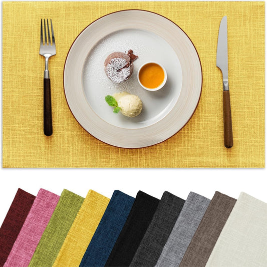 Placemats Set of 4, Bilayer Thickened Linen Place Mats Heat Resistant Machine Washable Wrinkle Free Carefully Selected Polyester Mats for Kitchen/Dining/Coffee Table (Yellow)