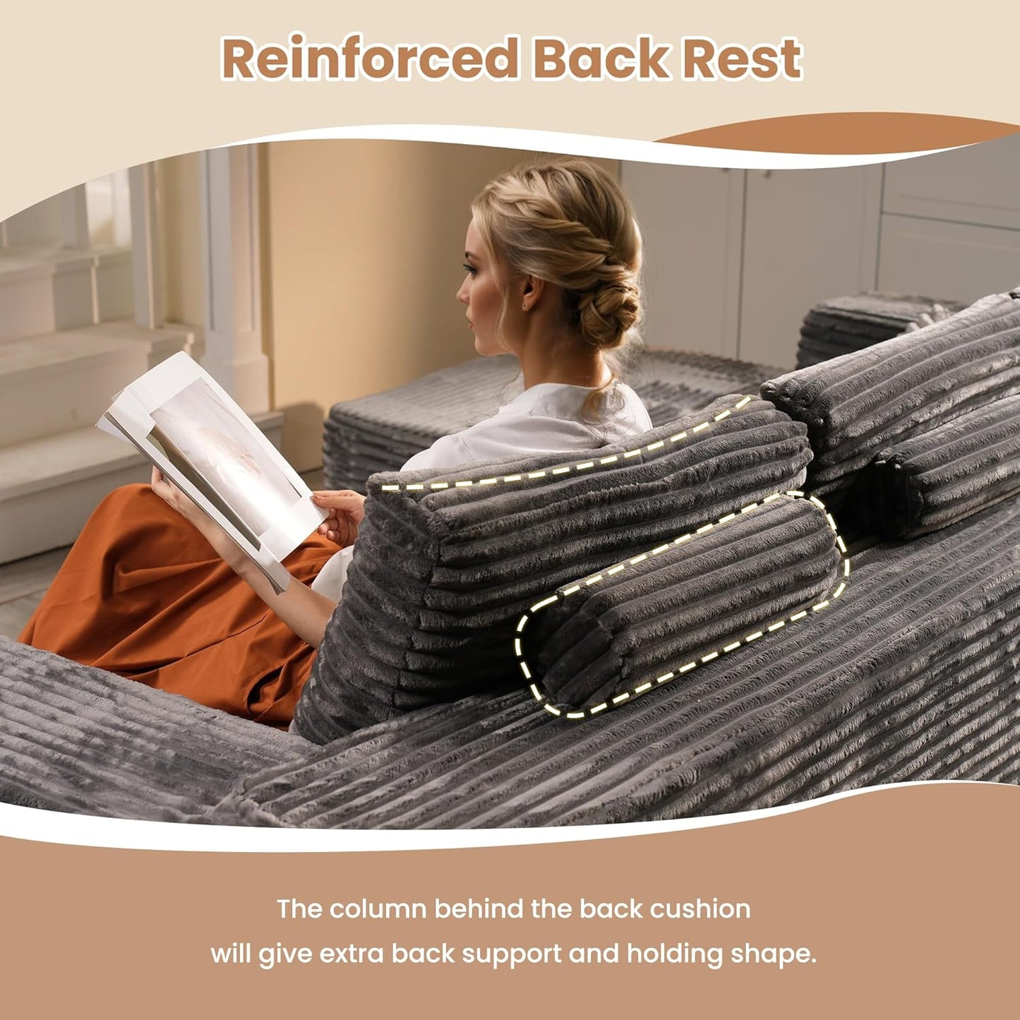 HOOOWOOO Cloud Sectional Couches for Living Room,Modular Sectional Sofa No Assembly,Plush Corduroy Large Floor Couch Furniture Set with Deep Seat Left Chaise L Shape(Gray)