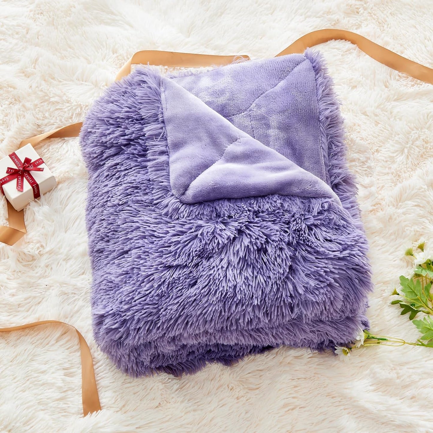 GONAAP Fuzzy Faux Fur Throw Blanket Lavender Super Soft Cozy Plush Fuzzy Shaggy Blanket for Couch Sofa Bed (Lavender, Throw(50"x60"))