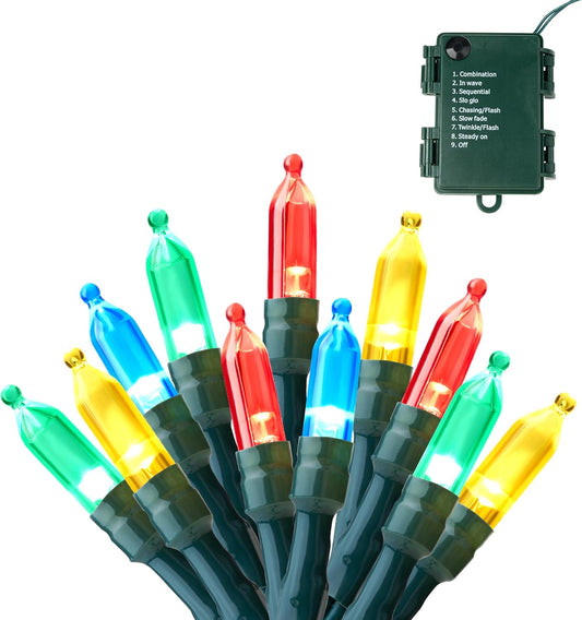 Joiedomi LED Christmas String Lights,2×50 Count 32.6FT Battery Operated Christmas Tree Fairy Lights with 8 Modes,Multifunction Green Wire for Xmas Decor Party Holiday House,Multicolor