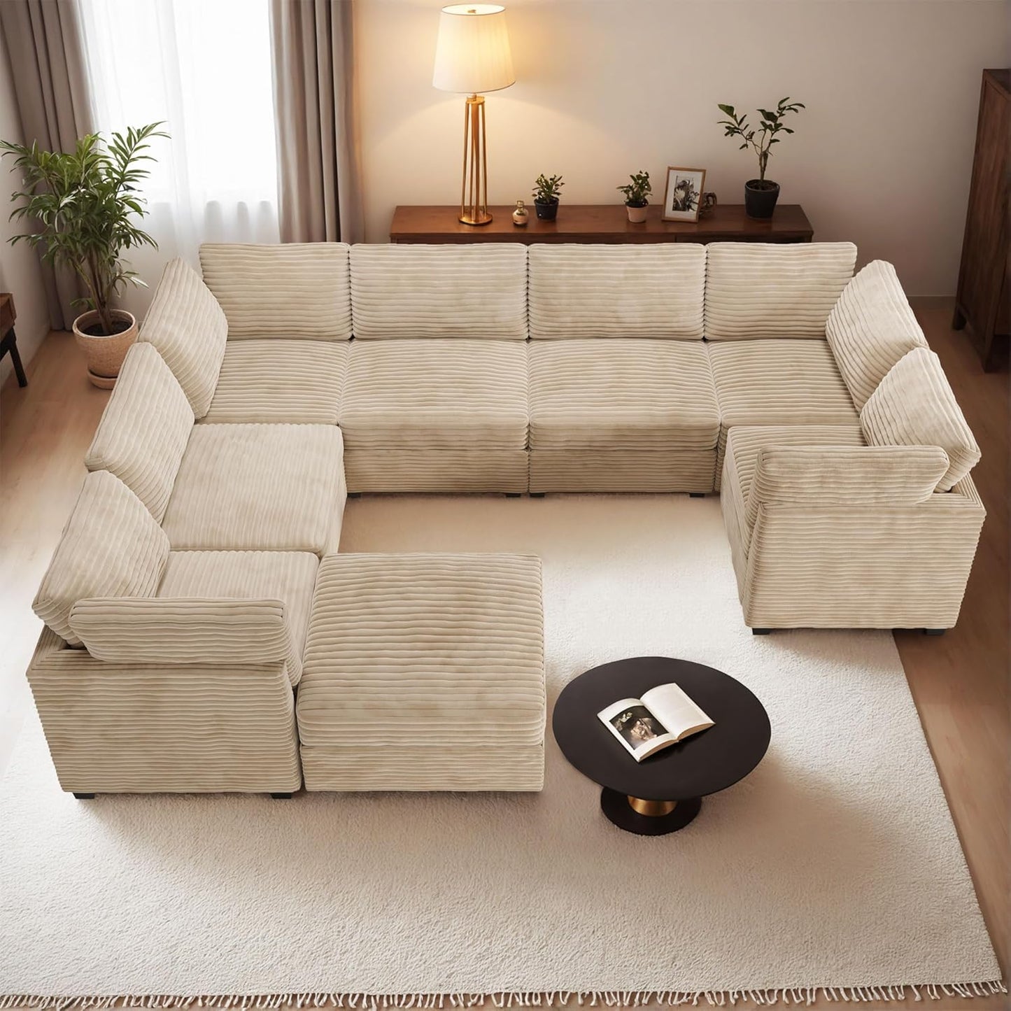 HOOOWOOO Modular Sectional Sofa,8 Pieces Sectional Couches for Living Room,131X98 G Shaped Cloud Couch with Ottoman Chaise Set(Beige Velvet Corduroy)