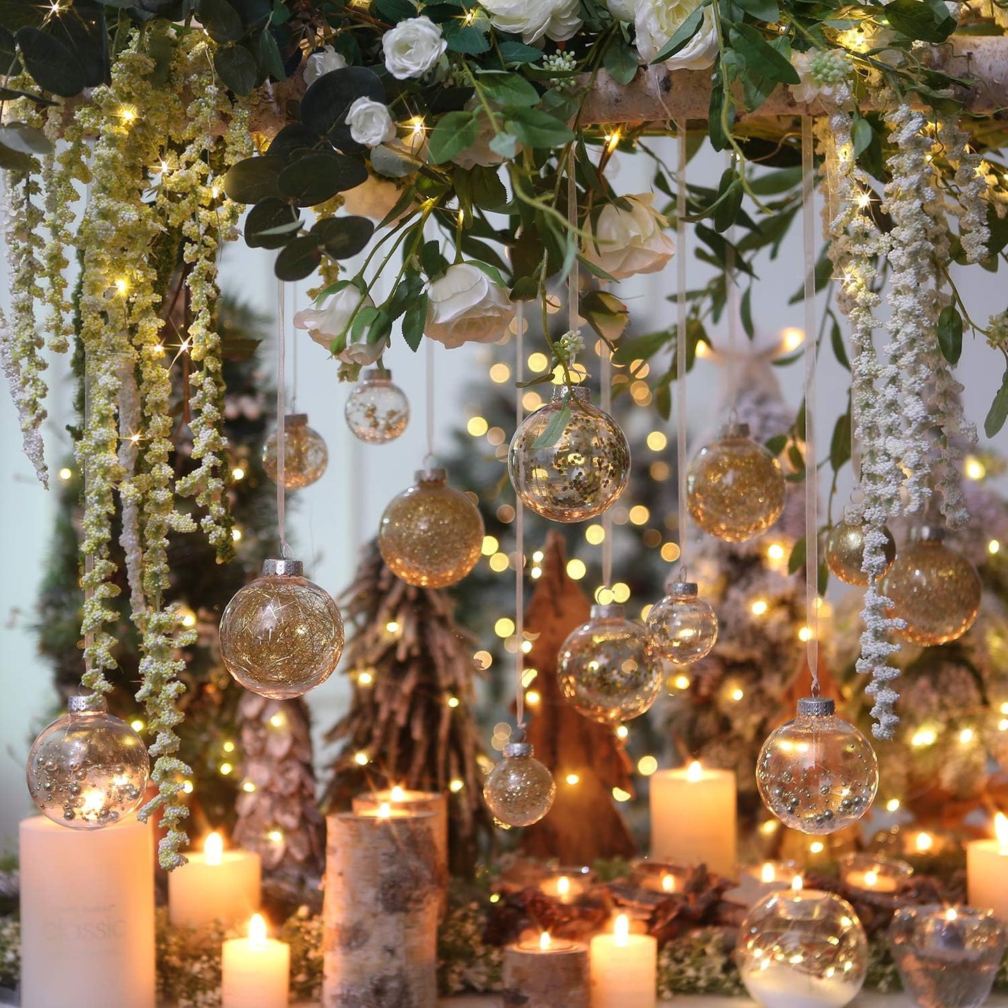 Sea Team 50mm/1.97" Shatterproof Clear Plastic Christmas Tree Ball Ornaments Set, Decorative Hanging Transparent Xmas Baubles with Stuffed Delicate Decorations (30 Counts, Gold)