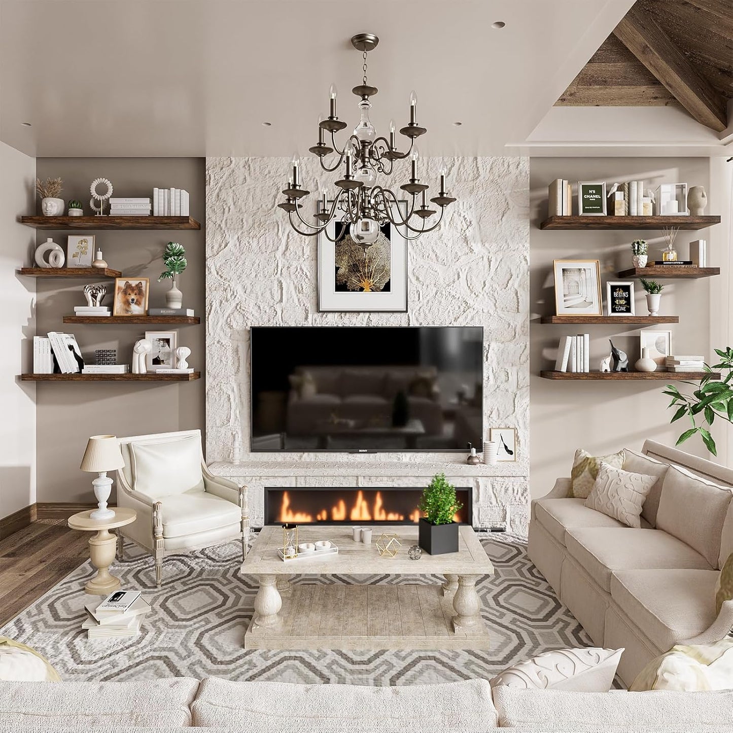 Heimlove 36 Inch Long Floating Shelf for Wall, 12" Deep Floating Shelves Wall Shelves for Bedroom Living Room Bedroom,Wall Mounted Shelves for Storage Book Decor, Set of 2, Rustic Brown