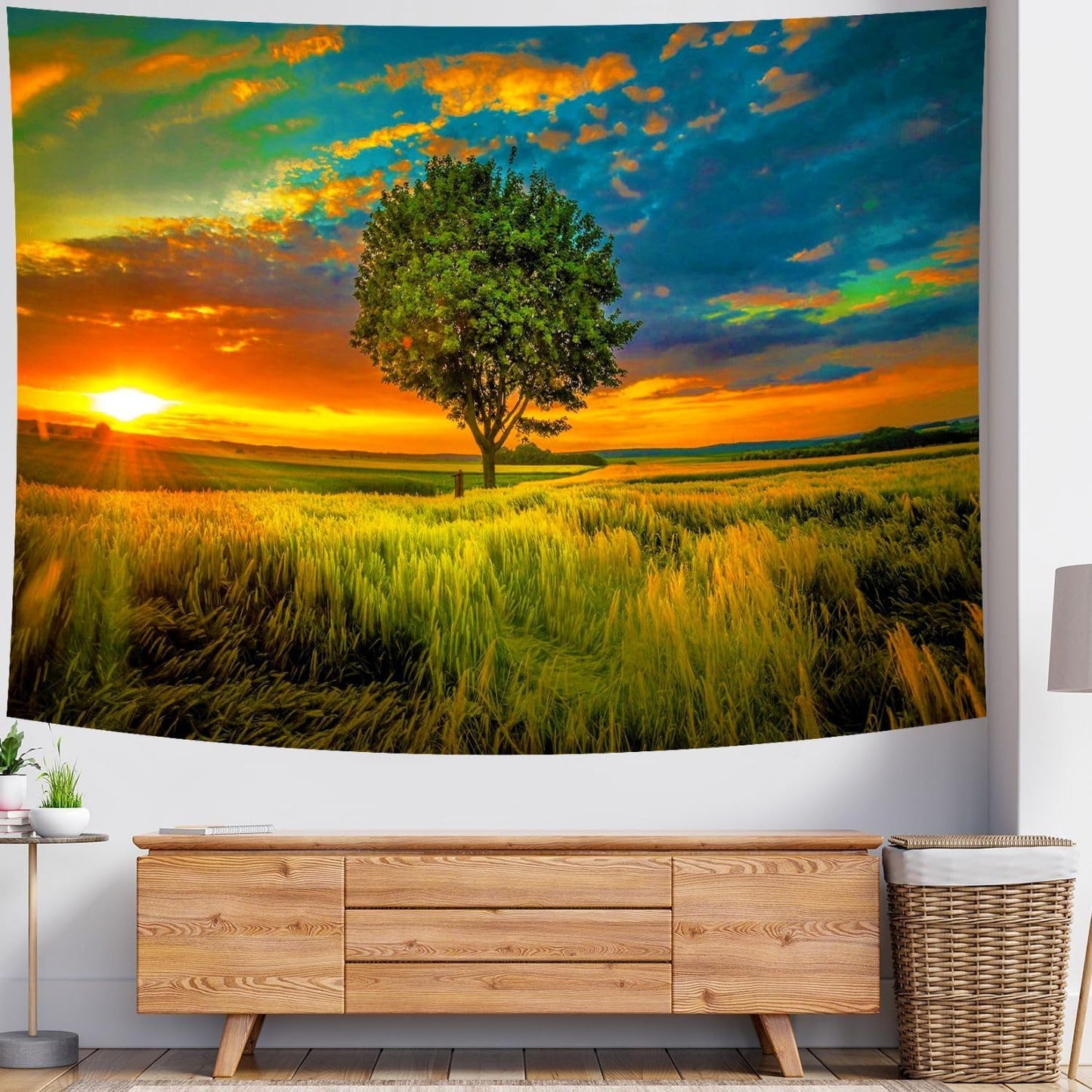 Delur Sunset Tree of Life Tapestry Forest Nature Landscape Wall Hanging Tapestry Scenic Tree Woodland Natural Sunrise Headboard for Bedroom Living Room Home Decor (59.1" x 78.7")