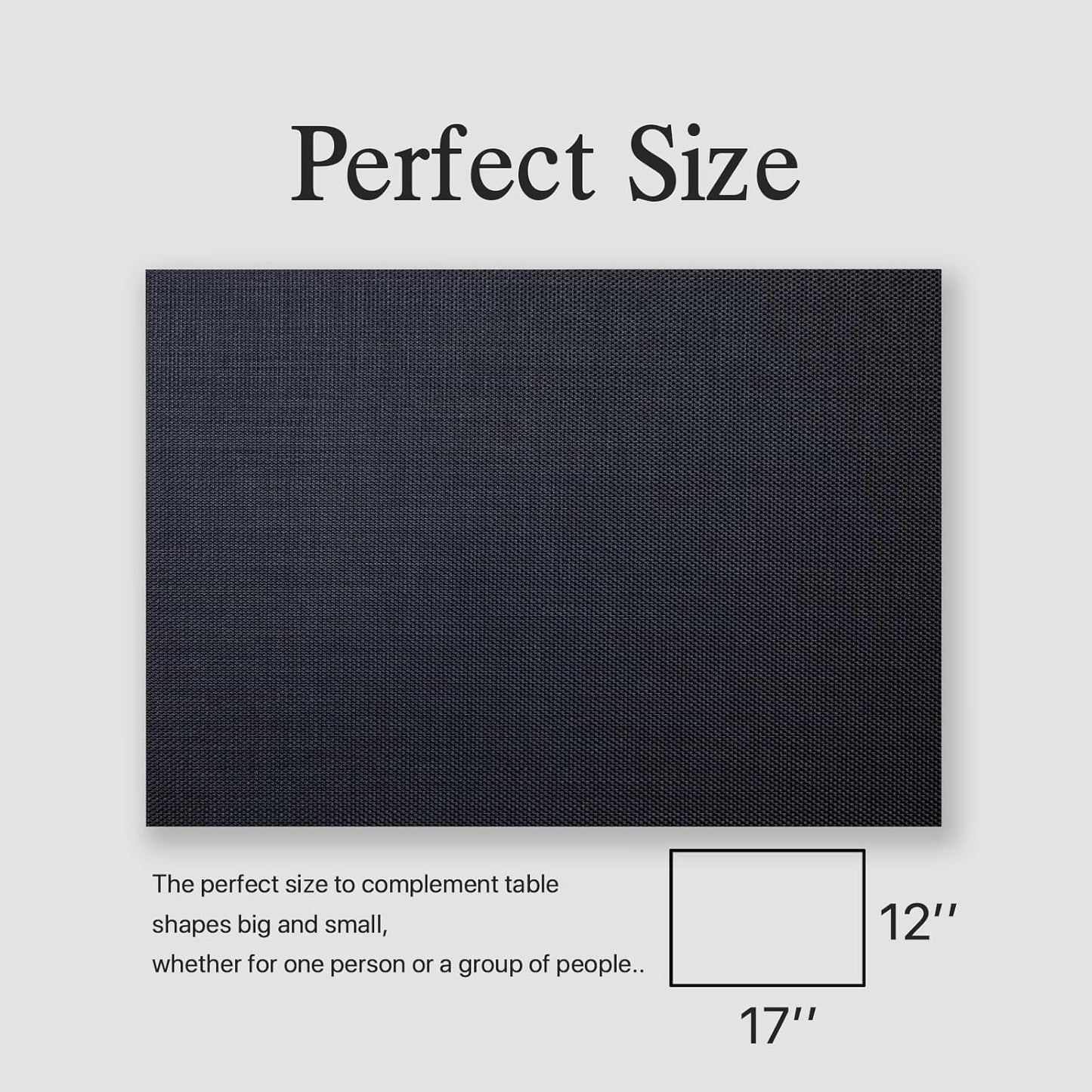 Placemats Set of 8 - Easy Clean Woven Vinyl Placemats for Dining Table, Indoor/Outdoor Place Mats, Washable PVC Table Mats（Black）