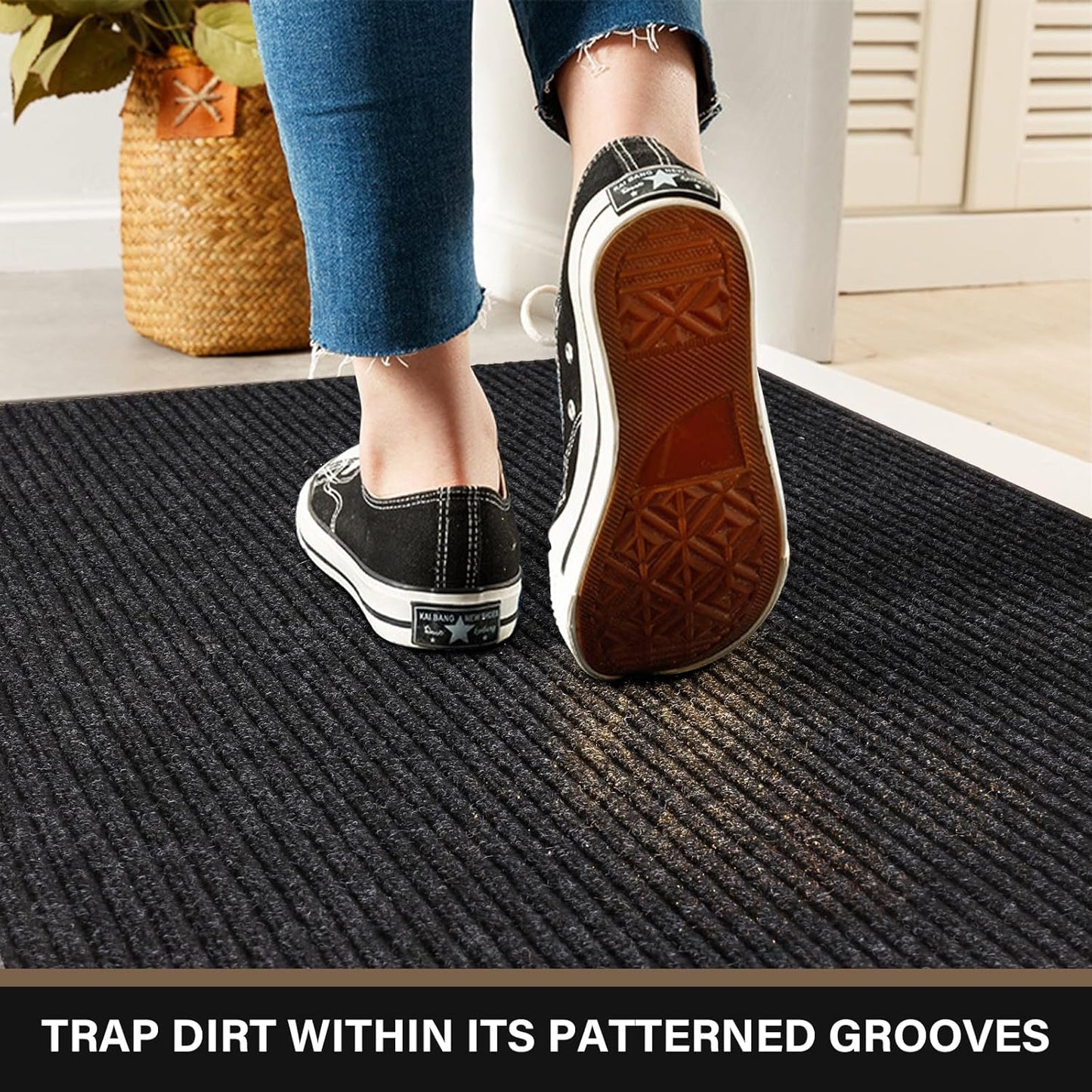 Large Front Door Mat, 48" x 36" Durable Front Doormat, Heavy Duty Large Welcome Door Matt for Home Entrance, No Slip Rubber Low Profile Door Mats for High Traffic Area