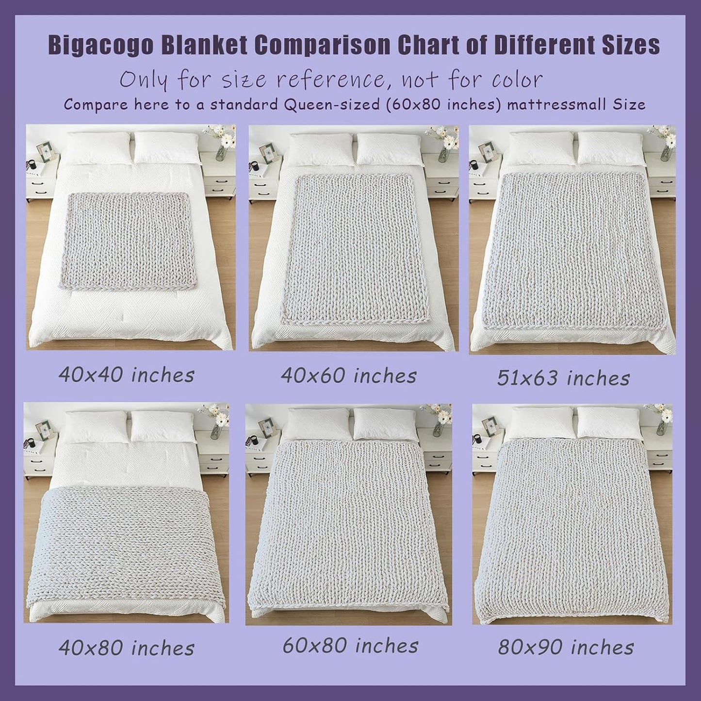 Bigacogo Chunky Knit Throw Blanket for Couch, 80x90 inches, 100% Hand Knitted with Thick Jumbo Chenille Yarn, Cozy Soft Large Rope Knot Cable Crochet Blankets for Sofa Bed Living Room, Ivory