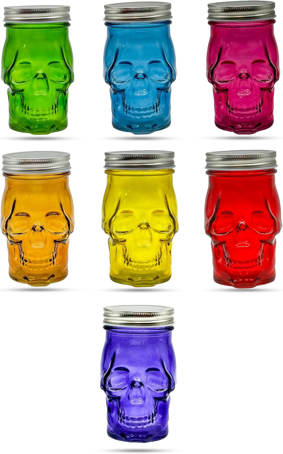 Generic 14 oz Colorful Skull Glass Mason Jar – Mix & Match 7 Vibrant Colors, Large & Durable! (Green)