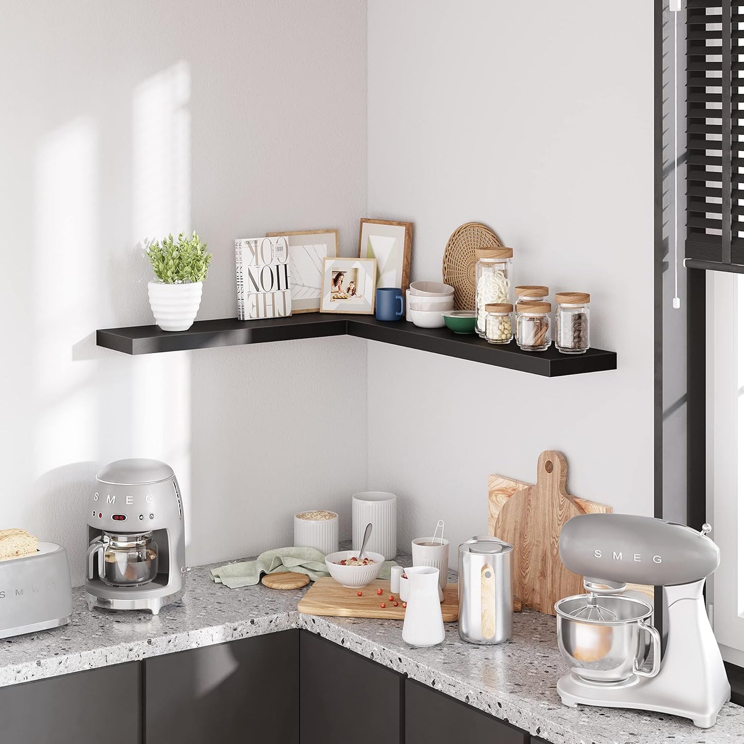 BAMEOS Floating Shelves, 31W x 8D Black Wall Mounted Wooden Shelves with Invisible Brackets Set of 2, Hanging Wall Shelves Decoration for Bedroom, Bathroom, Living Room and Kitchen