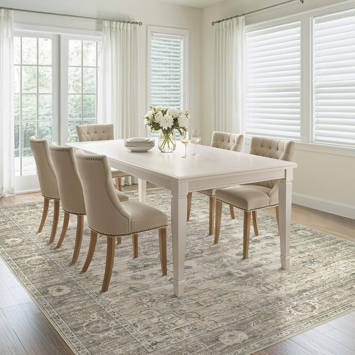 Washable Area Rugs for Living Room -10x14 Neutral Vintage Distressed Floral Farmhouse Boho Large Soft Floor Rug Indoor Non Slip Carpet for Living Room Bedroom Dining Room Office -Brown/Tan