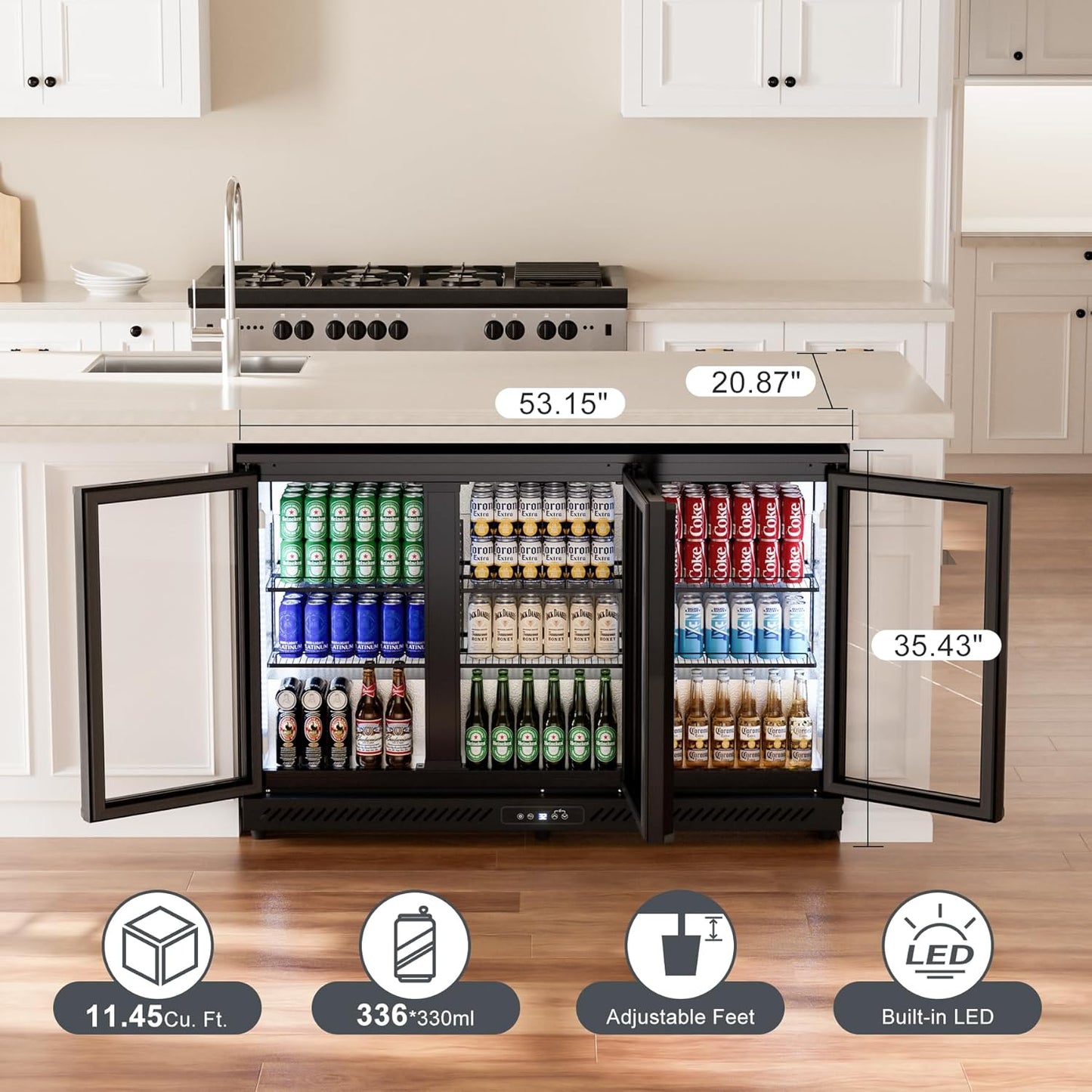 COTLIN 12.45 Cu.Ft Back Bar Beverage Cooler with Low-E Glass Auto Defrost – 3 Door Commercial Under Counter Fridge for Beer, Soda, Wine– Triple Fan Cooling, ETL NSF Approved