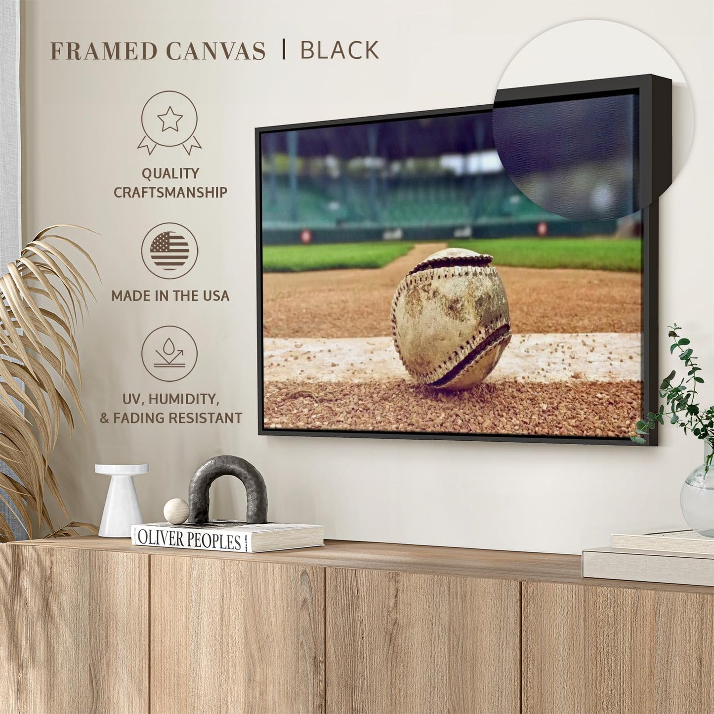 ElephantStock Baseball In Stadium Wall Art - Horizontal Framed Canvas - 1-Piece Living Room Wall Decor - Car Photography Canvas Print - Brown and Beige Decor for Wall - 43" X 29"