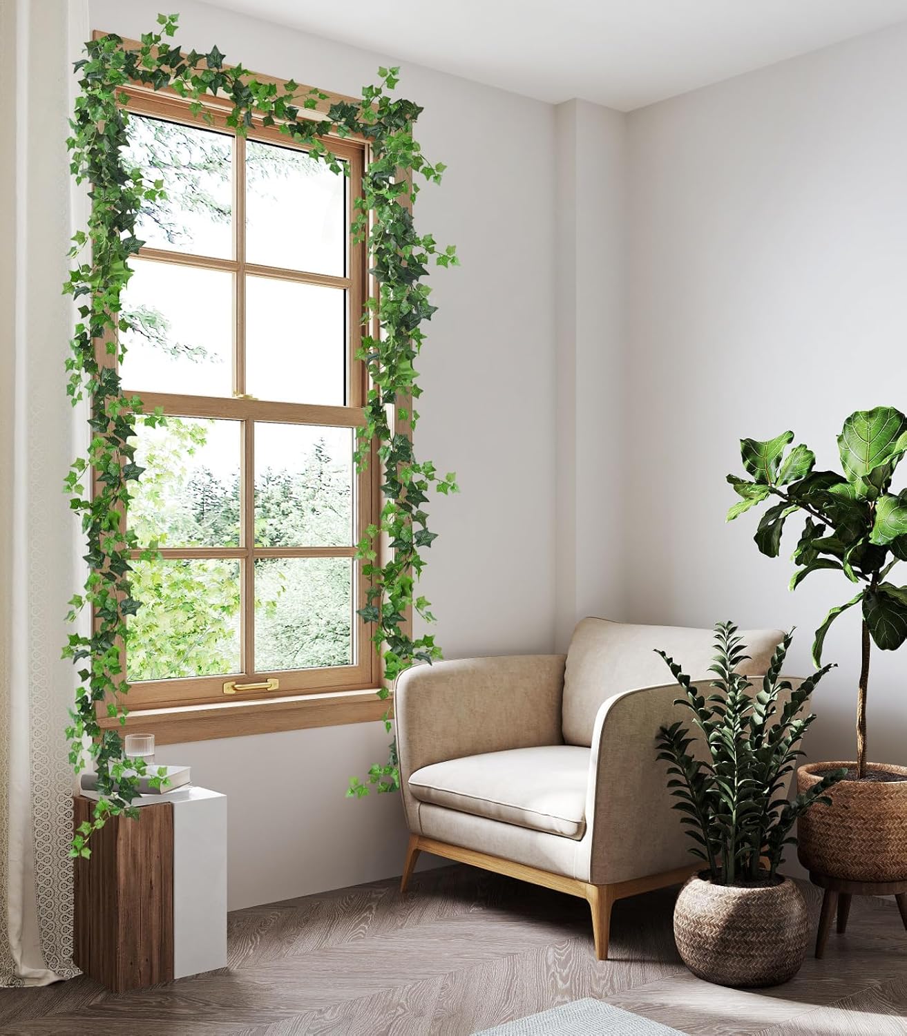 RECUTMS 3 Strands Artificial Ivy Vines 6.4Ft Green Ivy Garland Faux Hanging Plants Greenery Decoration Artificial Vines for Home Decor Indoor Home Wall Wedding Room Decor(Green)