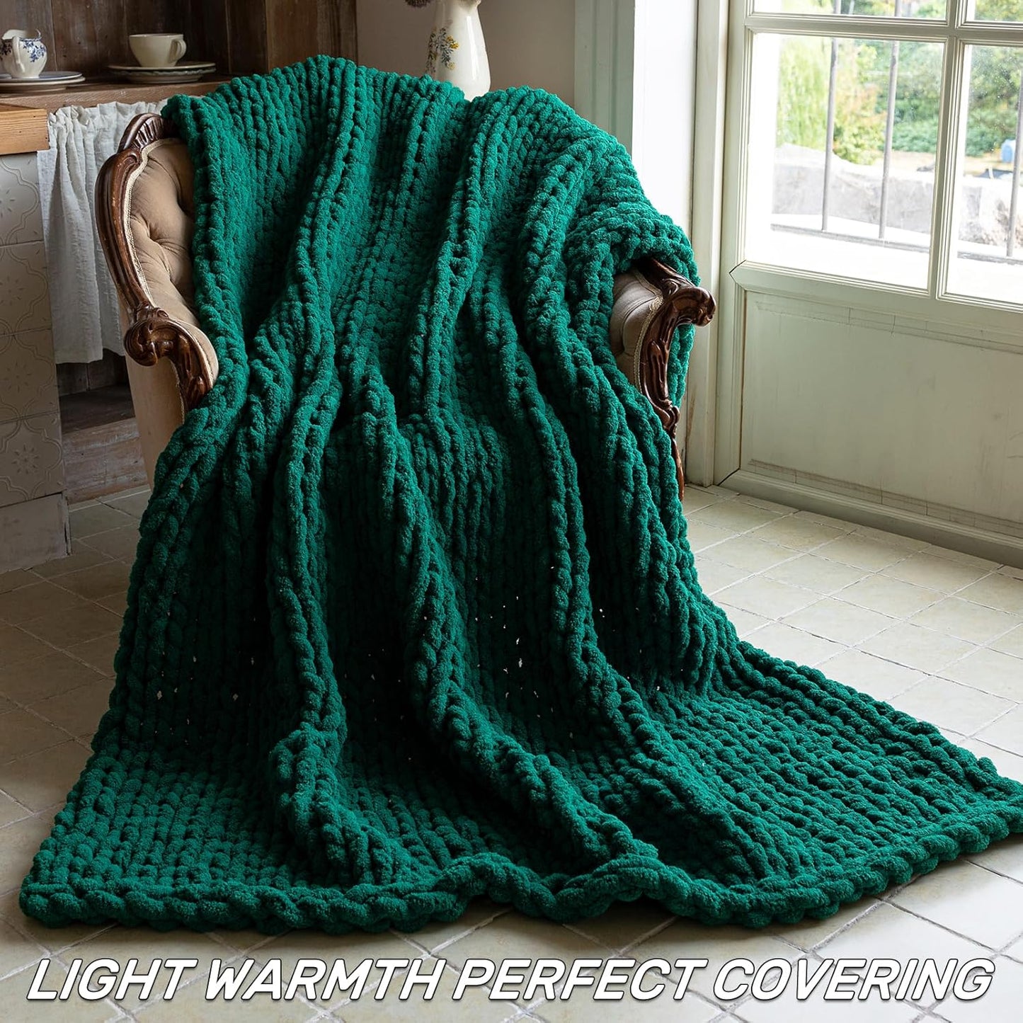 Chunky Knit Blanket - Luxury Soft Cozy 40 * 50 Throw Blanket,100% Woven Blanket Rope Knot Throw Blanket for Couch, Sofa, Home Decor, Gift - Machine Washable（Blackish Green）