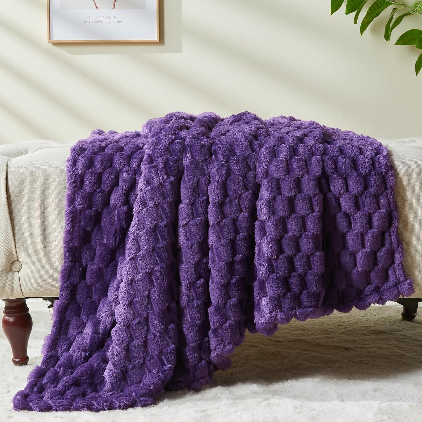 NEWCOSPLAY Super Soft Throw Blanket Purple Premium Silky Flannel Fleece 3D Clouds Stylish Jacquard Lightweight Bed Blanket All Season Use 350GSM (Purple, Throw(50"x60"))
